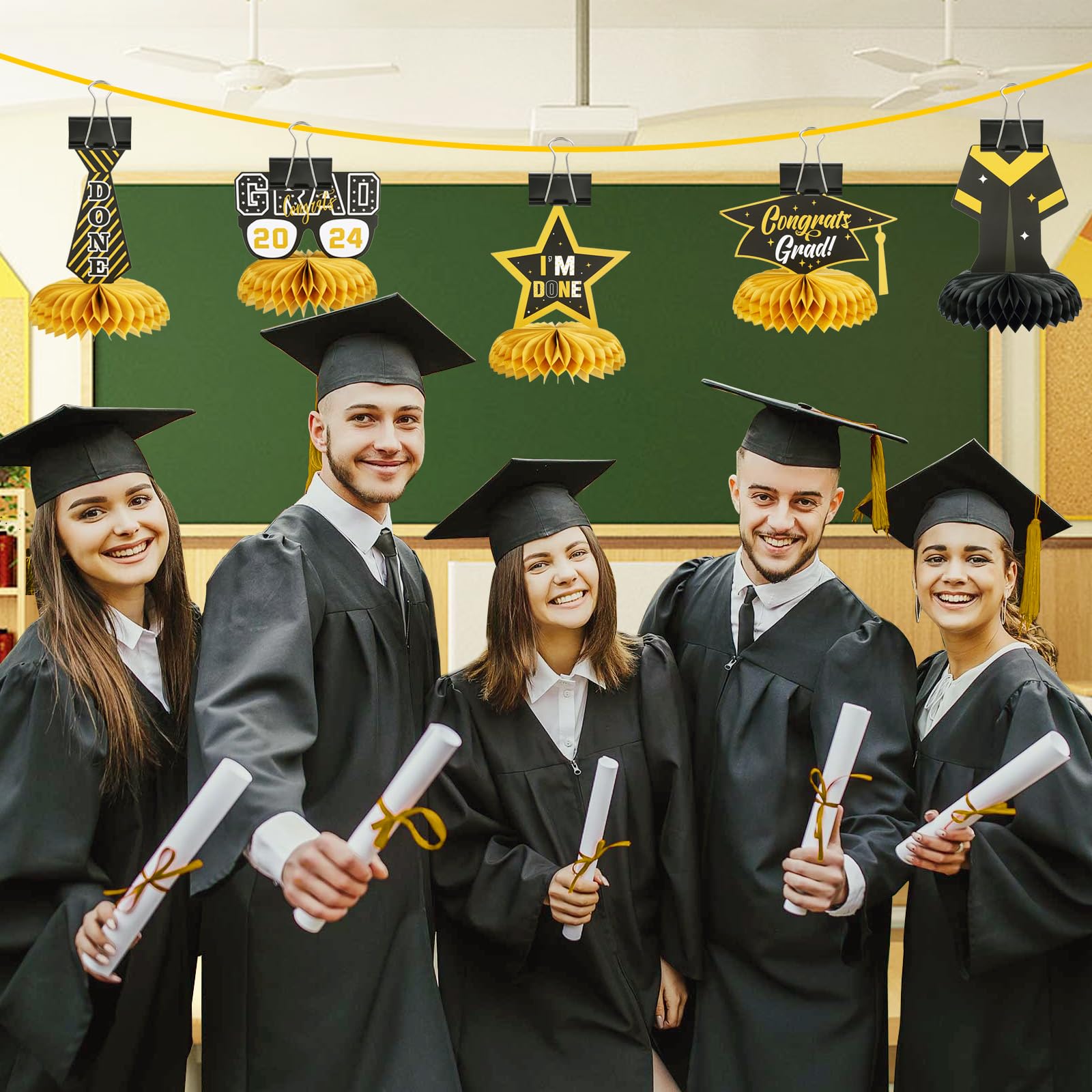 2024 Graduation Centerpieces & Table Decorations - Black and Gold Class of 2024 Honeycomb Decor for High School & College Graduation Party Supplies - Perfect for Graduation Ceremonies, Parties & Photo Backdrops