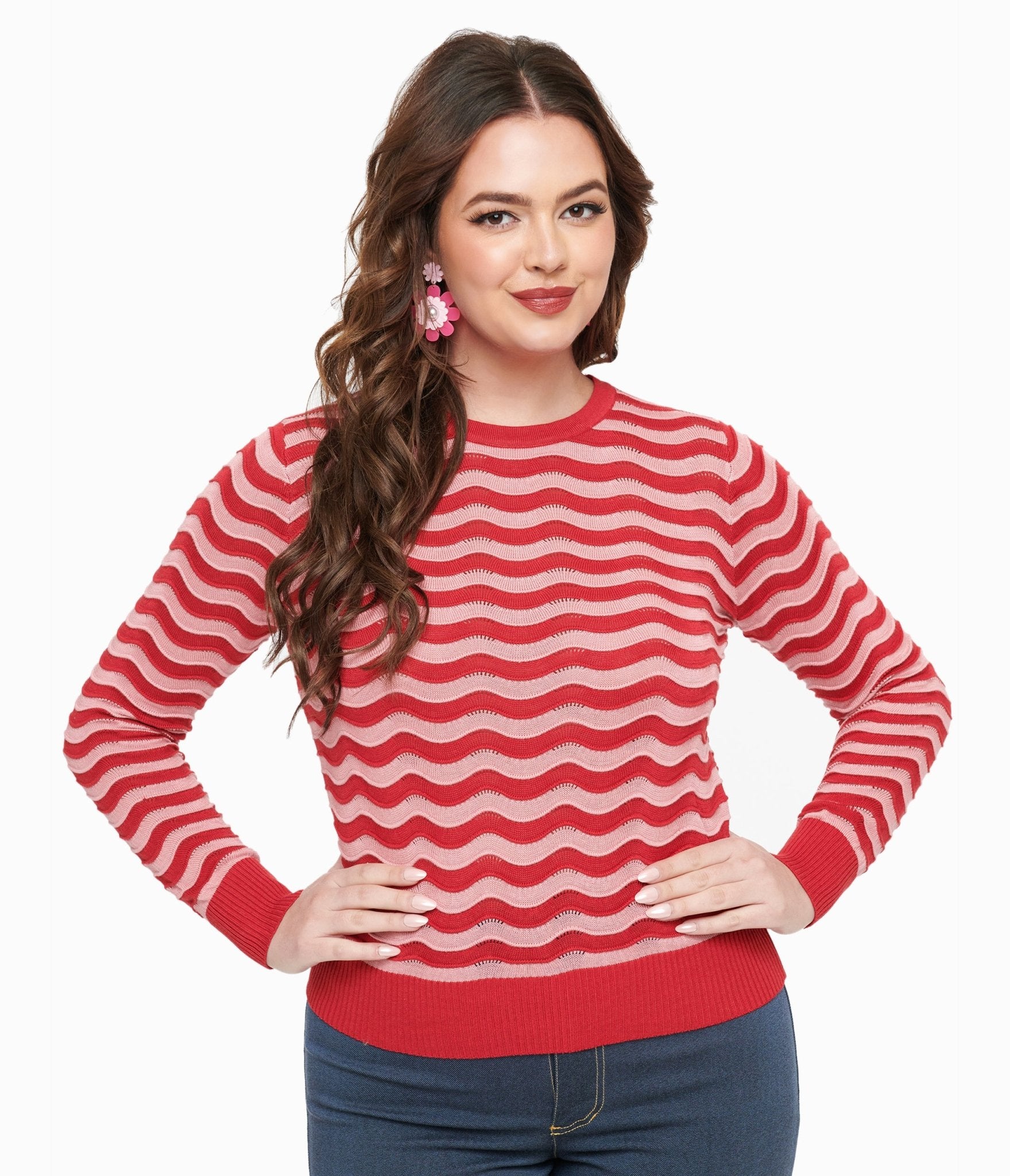 Vintage 1970s Royal Monk Red & Pink Sweet Stripes Women's Top - Retro Fashion for Casual Wear & Parties