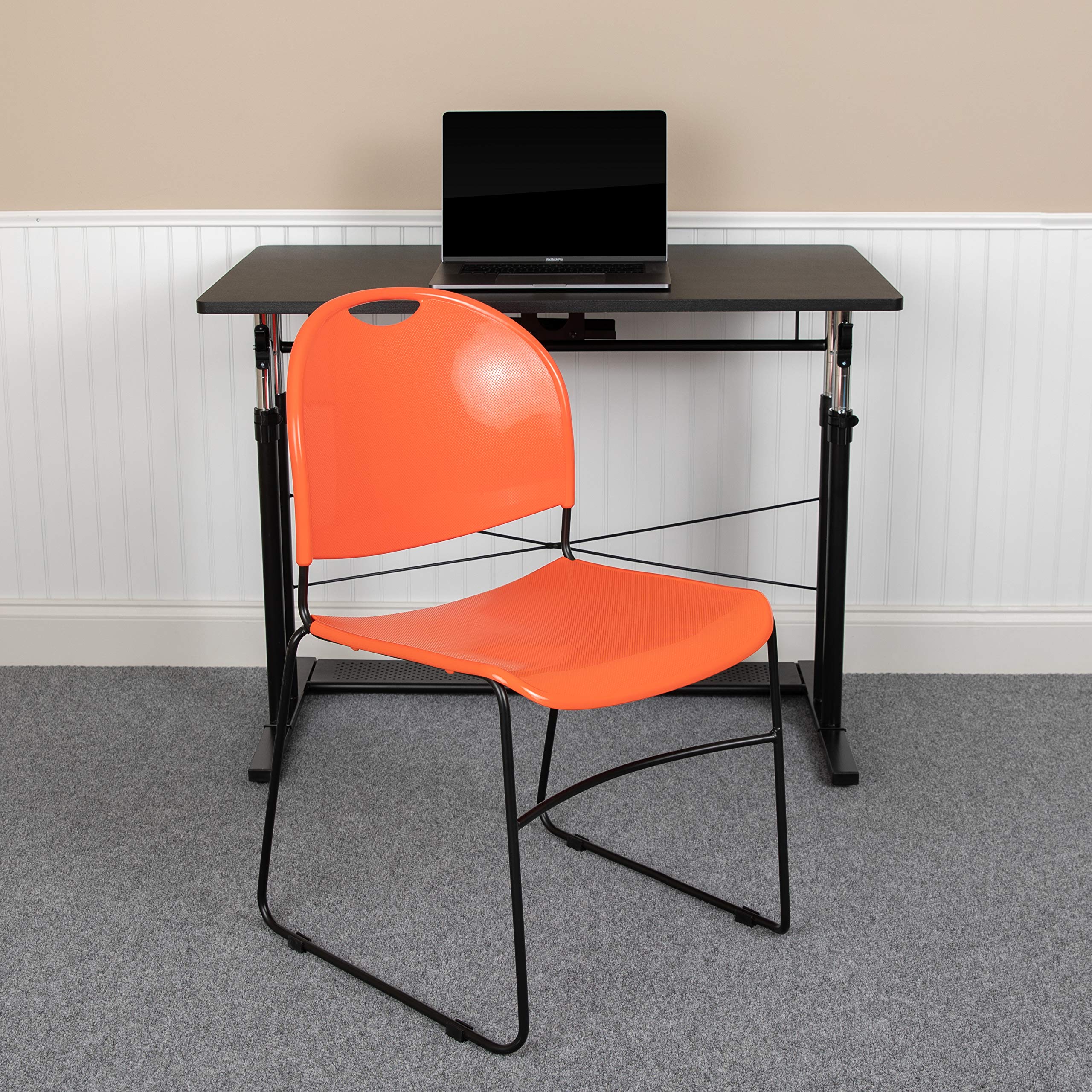 5 Pack Orange Ultra-Compact Stackable Chairs - Lightweight School & Office Chairs for Students, Guests, and Small Spaces - Perfect for Classrooms, Dorm Rooms, and Home Offices