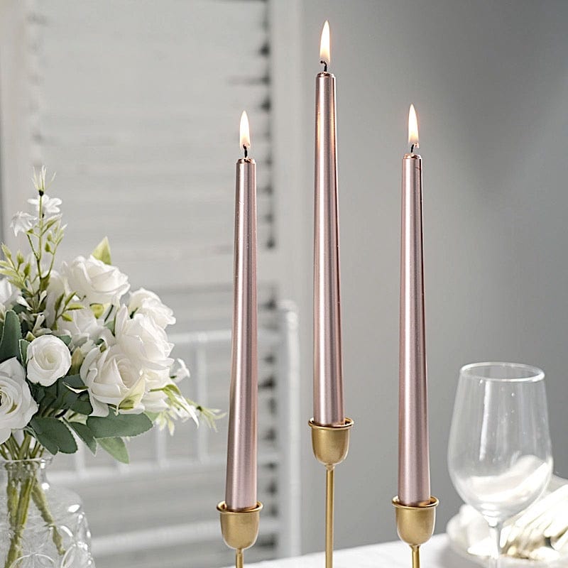 12-Pack Premium 10-Inch Taper Candles for Dining Table, Wedding Decor, and Romantic Ambiance - Long-Lasting Dripless Wax Candles for Home & Events