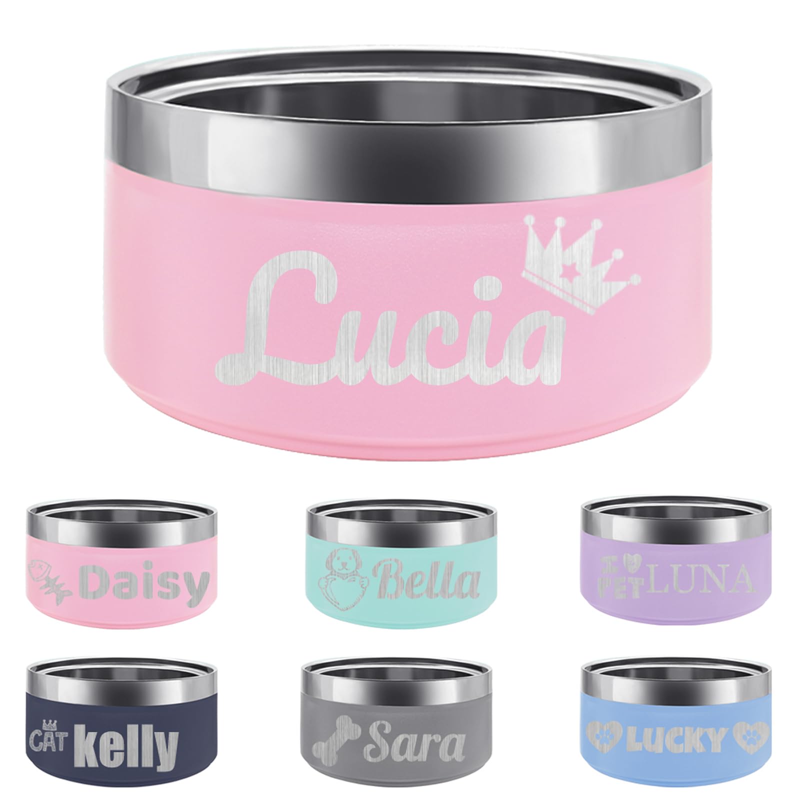 Custom Engraved Stainless Steel Pet Bowl with Name - Non-Slip Dog & Cat Food Water Dish (25oz/40oz/53oz) in Pink - Perfect for Home, Travel & Outdoor Use