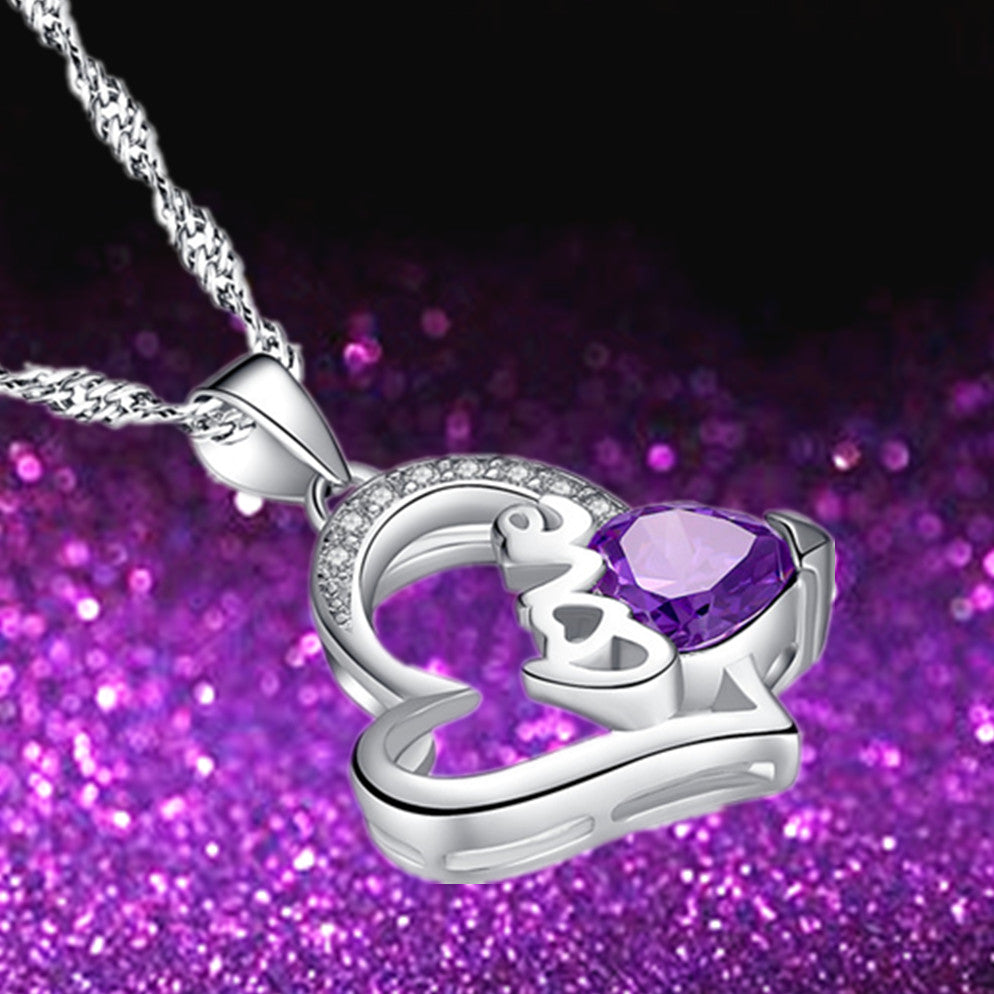 Elegant MABELLA Purple Heart Pendant Necklace - Sterling Silver with Simulated Amethyst Gemstone | Perfect Christmas Gift for Women, Anniversary Present | Ideal for Date Nights, Parties & Special Occasions