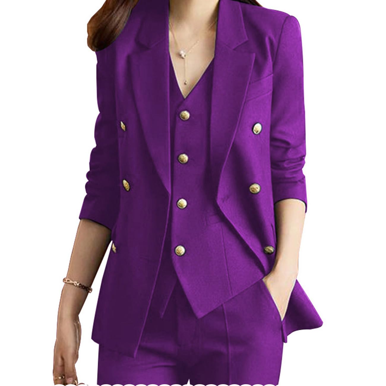 Women's 3-Piece Pant Suit Set - Professional Business Outfit Slim Fit Blazer & Pants - Office Work Attire for Career Women & Formal Occasions