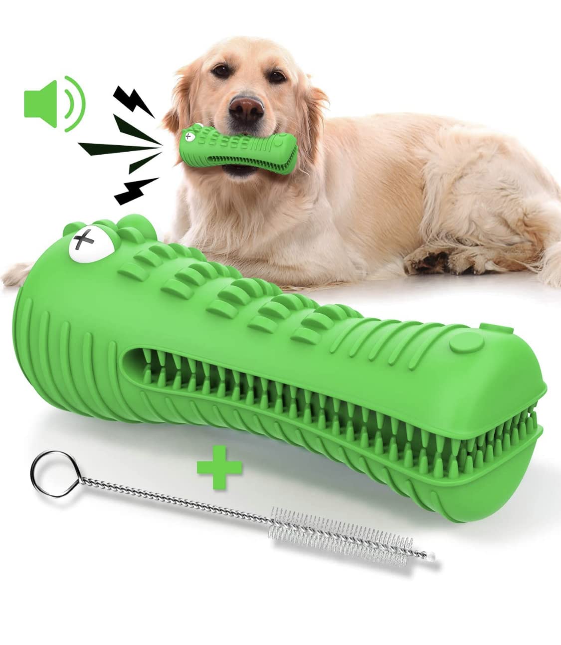 Durable Natural Rubber Dog Chew Toy for Aggressive Chewers - Squeaky Toothbrush Toy for Medium & Large Dogs | Fun Chewing & Chasing Play for Indoor & Outdoor Use
