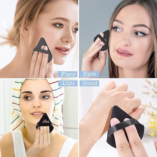 BJIK® 2-Pack Soft Triangle Powder Puffs - Premium Makeup Sponge for Loose Powder & Foundation - Beauty Blender for Flawless Face & Body Makeup Application (Black) | Perfect for Professional Makeup Artists & Everyday Beauty Routine
