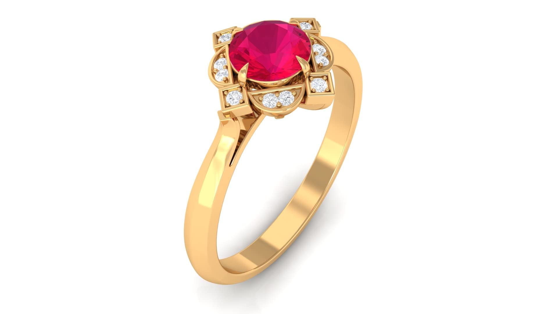 Exquisite 14K Solid Gold Ruby and Diamond Vintage Engagement Ring - 5MM Round Cut Ruby with Diamond Accents | Perfect for Romantic Proposals, Anniversary Gifts & Special Occasions