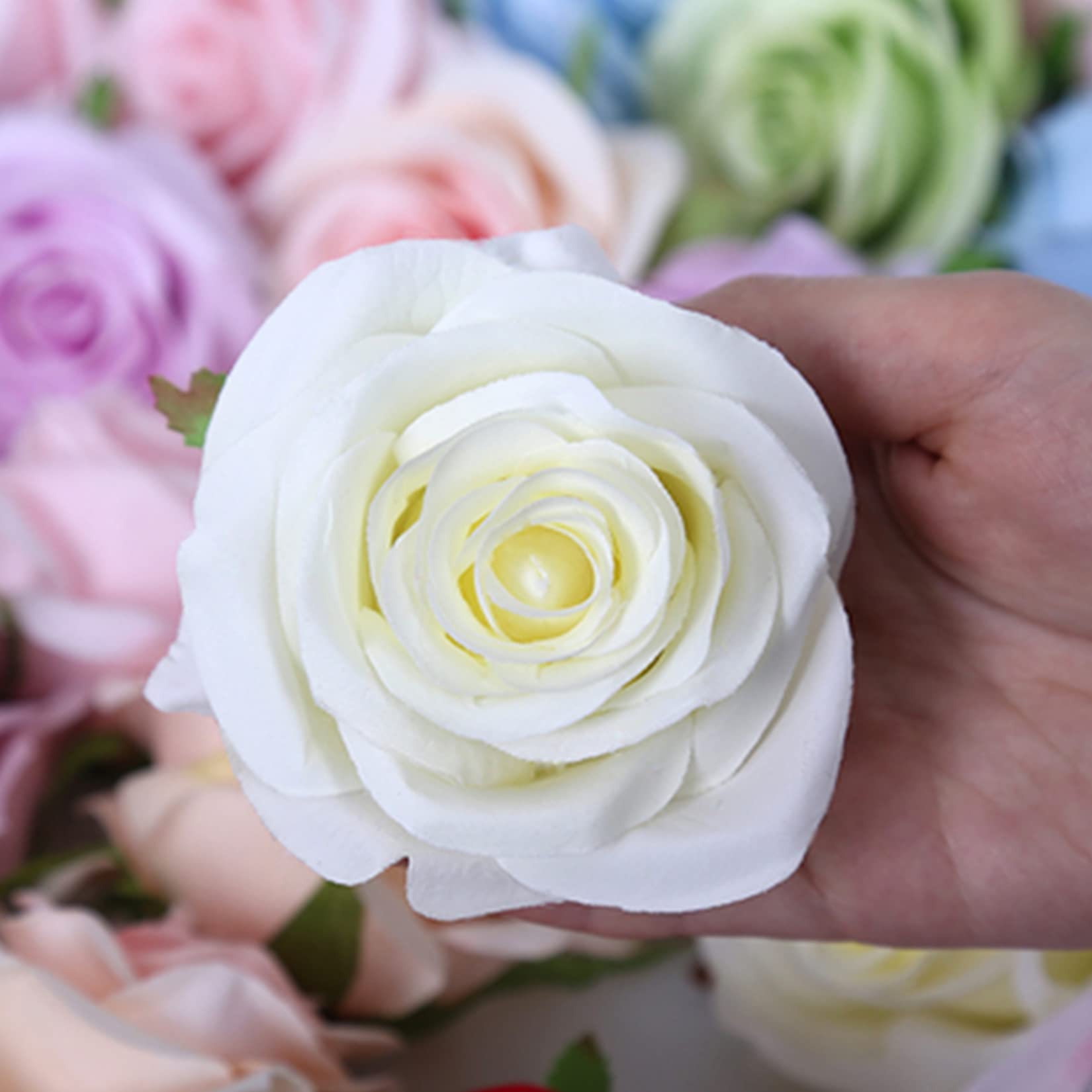 FagusHome 30 Pcs Silk Rose Heads - Artificial Flowers with Stems for Wedding, Home, Party Decor - Realistic Fake Roses in Creamy White for Bouquets, Centerpieces, and DIY Crafts