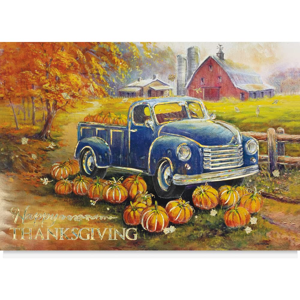25 Personalized Thanksgiving Greeting Cards with Foil-Lined Envelopes - Harvest Pumpkin Truck Design for Business & Personal Use - Perfect for Holiday Gifts, Office Greetings & Family Celebrations