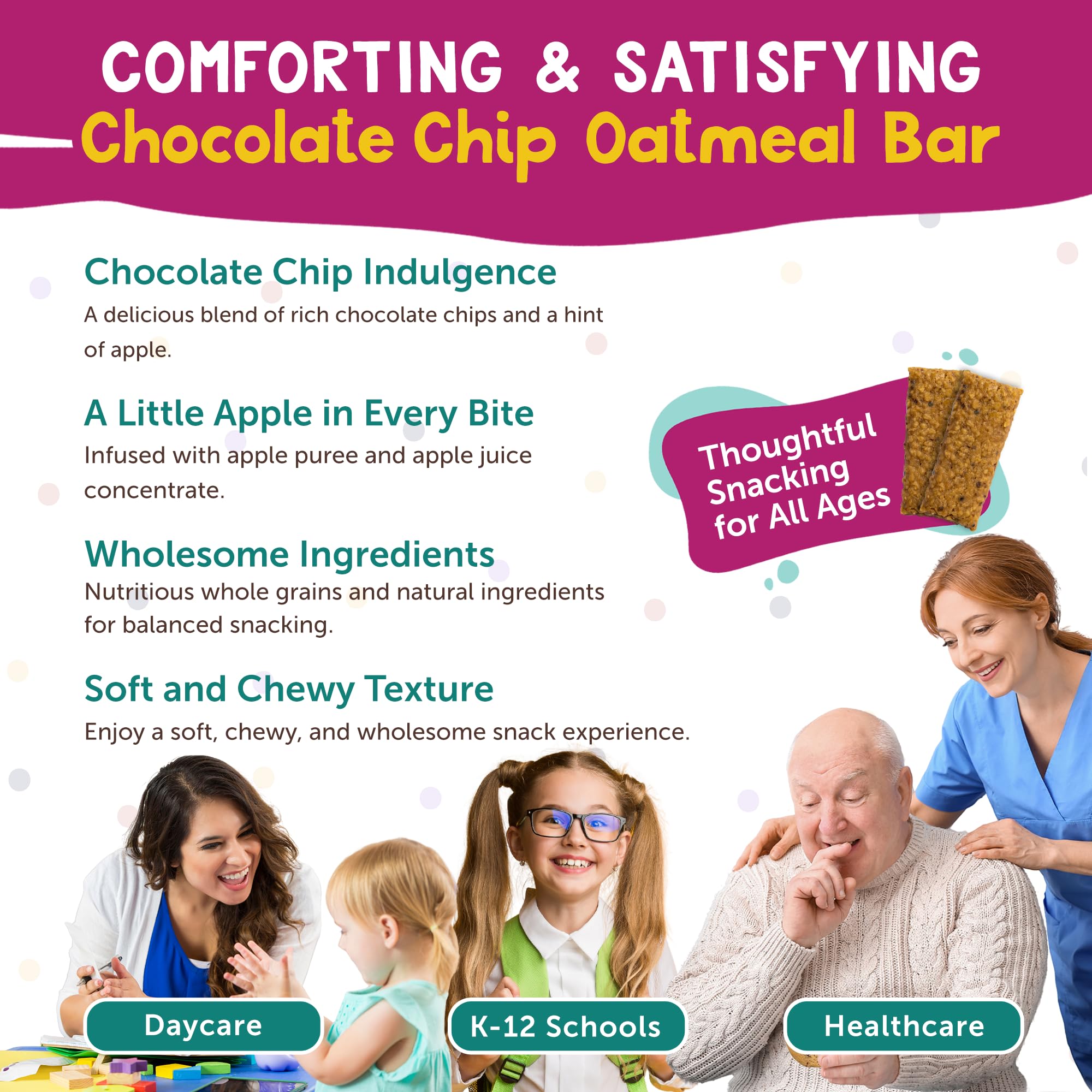 Individually Wrapped Chocolate Oatmeal Bars - 160 Count (24 lbs) - USA Made Oatmeal Chocolate Chip Snacks - 2.4 Oz Each - Perfect for School Lunches, Office Snacks & On-the-Go Energy
