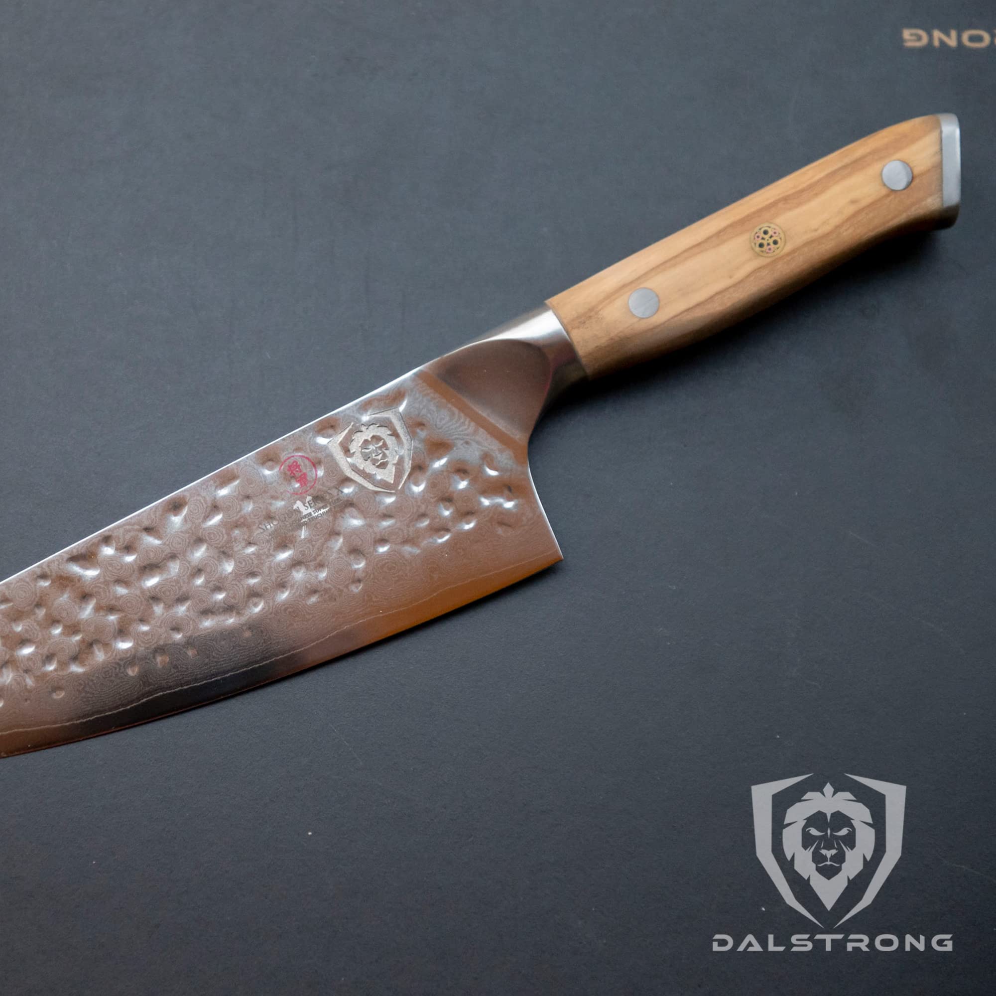 Dalstrong Shogun Series 8-inch Chef Knife - Japanese AUS-10V Super Steel Kitchen Knife with Olive Wood Handle & Damascus Pattern - Razor Sharp Professional Full Tang Knife with Sheath - Perfect for Slicing, Dicing & Precision Cooking