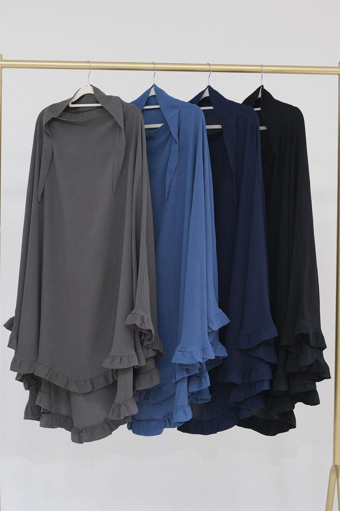 Dark Blue One Layer Ruffle Edge Khimar Hijab by Ayman - Perfect for Prayer, Modest Fashion & Everyday Wear