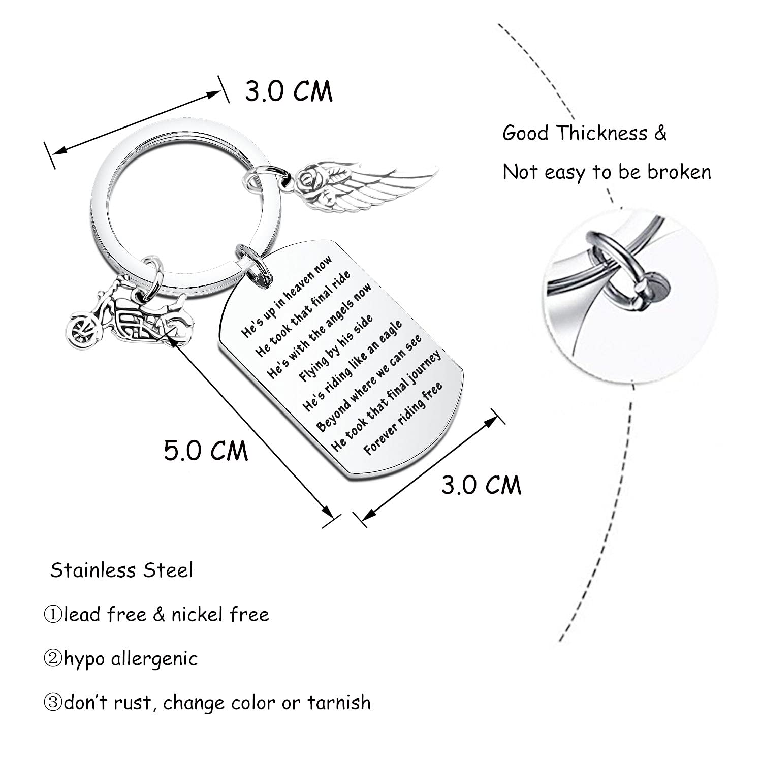 Heavenly Memorial Motorcycle Keychain - Sympathy Gift for Loss of Father, Son or Husband - Biker Keepsake for Remembrance - Perfect for Funerals, Memorial Rides & Healing Moments