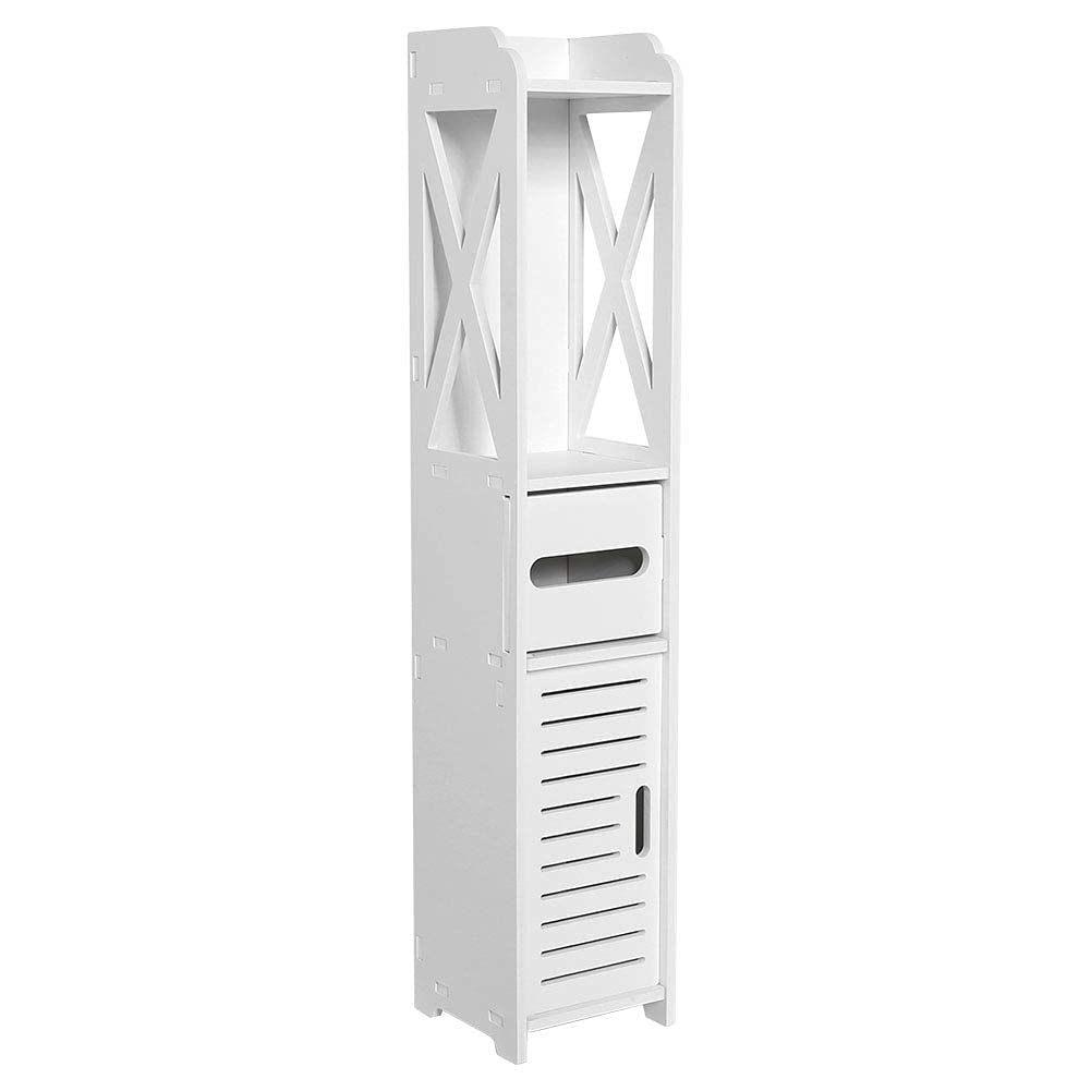 Modern White Small Wooden Corner Cabinet - Multifunctional Storage Shelf with Tissue Holder for Bathroom & Home Organization | Perfect for Small Spaces, Vanity Storage & Bathroom Essentials