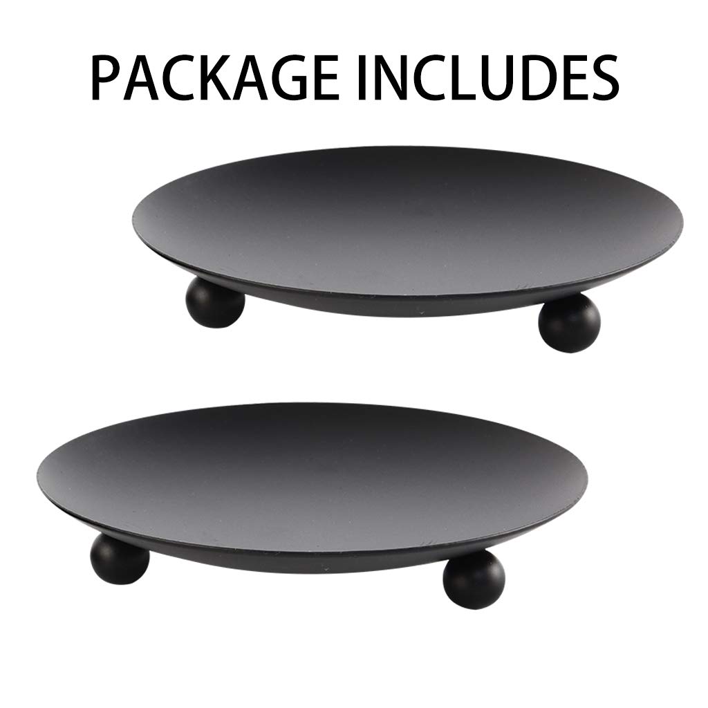 Black Iron Plate Candle Holder Set of 2 - 4.37