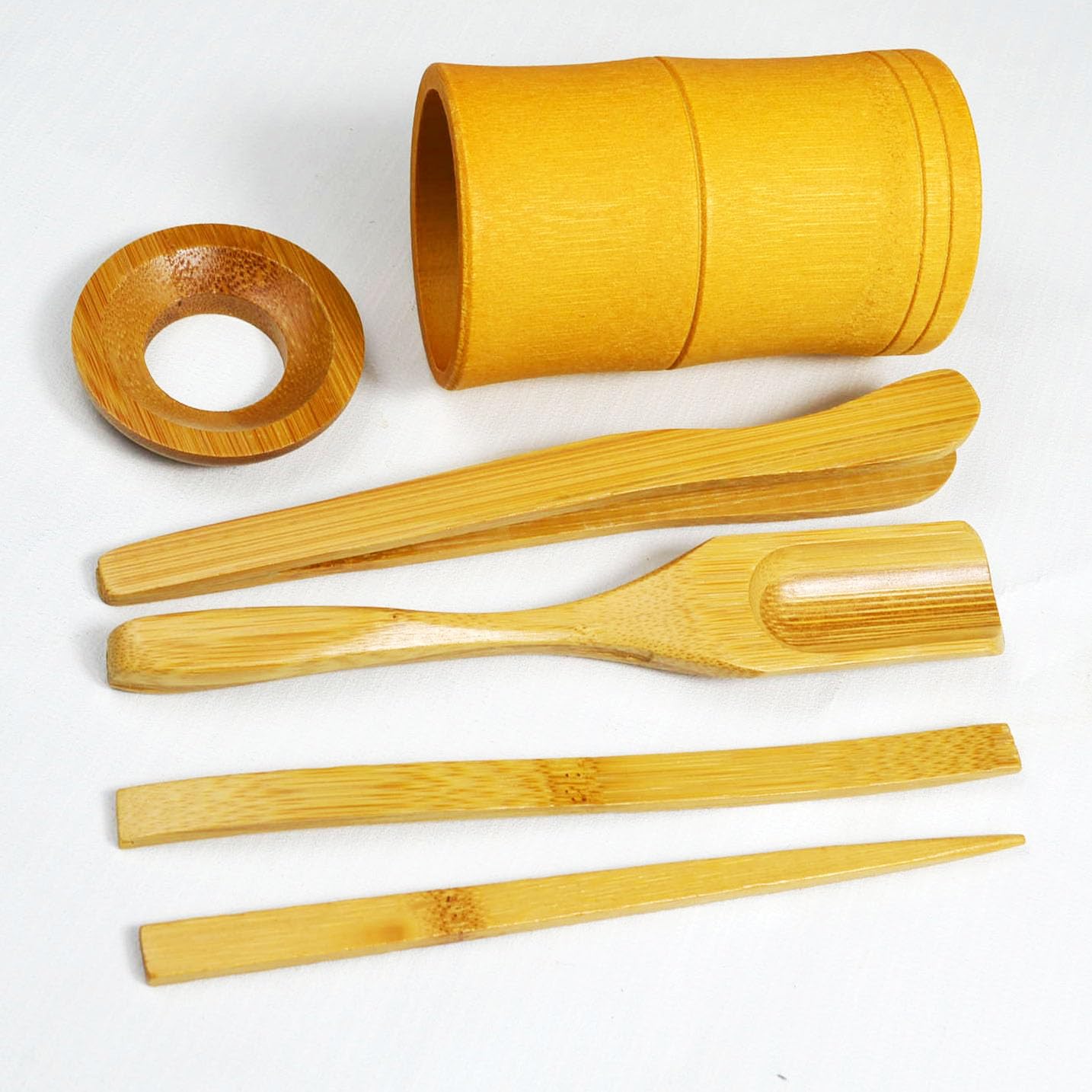 Premium Bamboo GongFu Tea Tools Set - Tea Scoop, Tongs, Tea Needle & Funnel - Traditional Chinese Tea Ceremony Accessories for Brewing Oolong, Pu-erh & Loose Leaf Teas - Perfect for Home Tea Sessions & Gift Giving