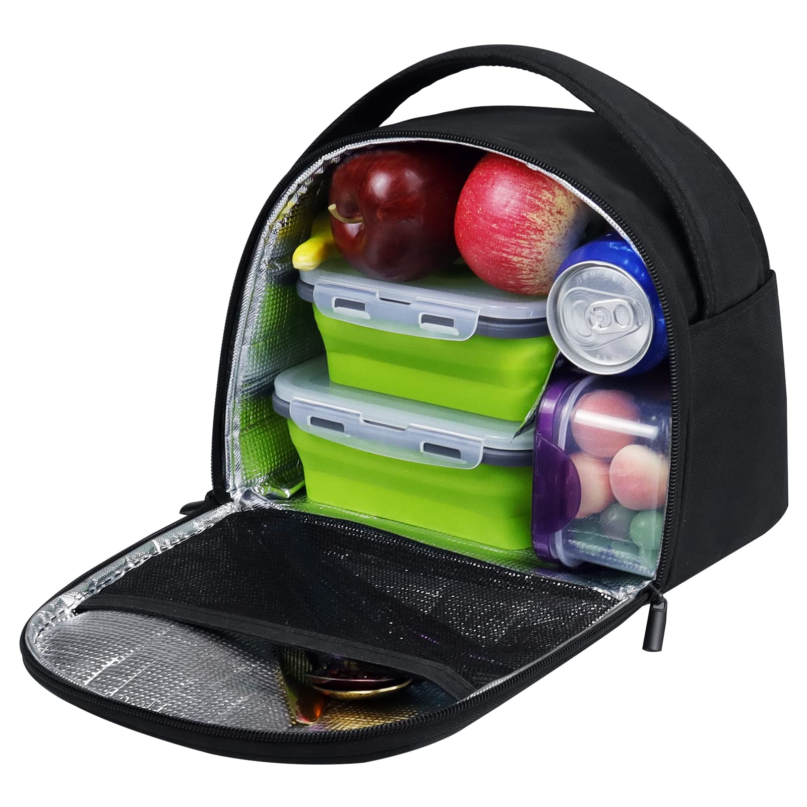 Gloppie Insulated Lunch Bag - Reusable Cooler Lunch Box for Adults & Kids - Bento Box Tote - Perfect for Work, School, Picnics & Outdoor Activities (Black)