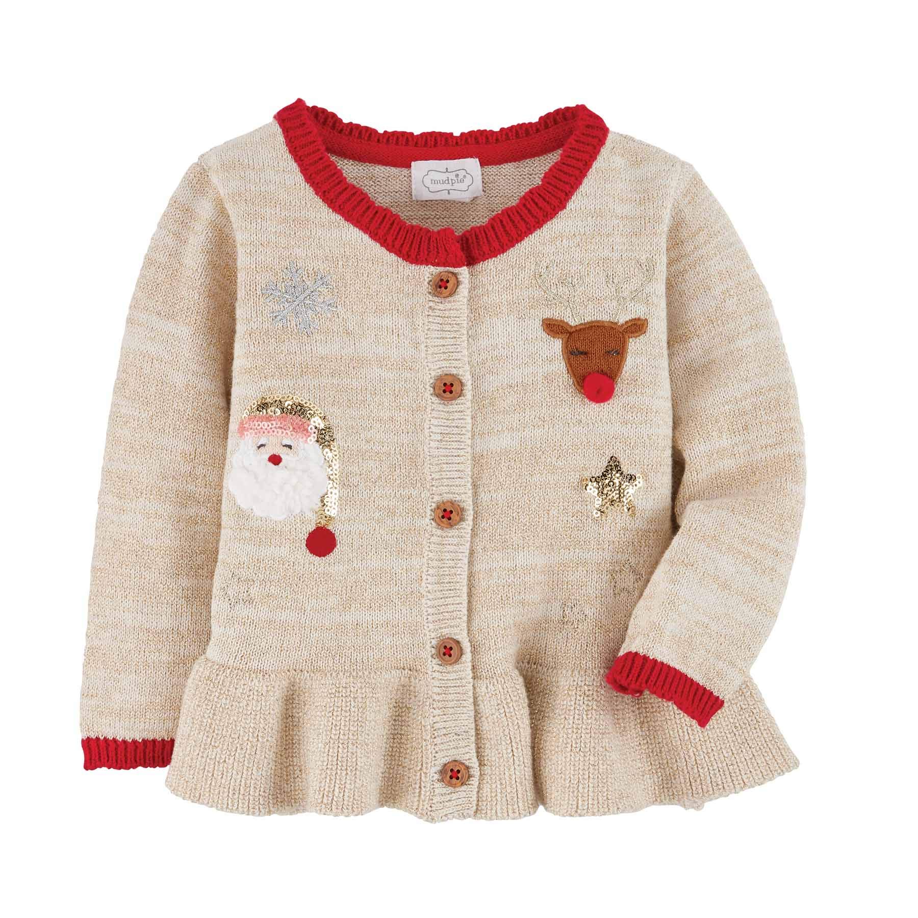 Mud Pie Baby Girl Christmas Cardigan - Soft Knit Infant Sweater for Holiday Photos & Family Gatherings