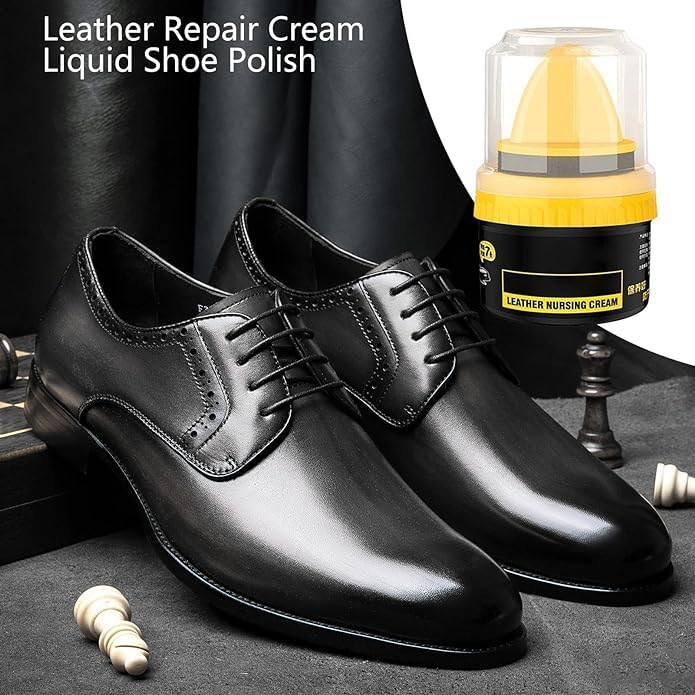 XAVRY Leather Repair Cream & Liquid Shoe Polish - Natural Leather Shine & Protection for Shoes, Bags & Furniture | Prevents Scuffs & Scratches | Includes Sponge Applicator | Perfect for Daily Shoe Care, Leather Maintenance & Restoration