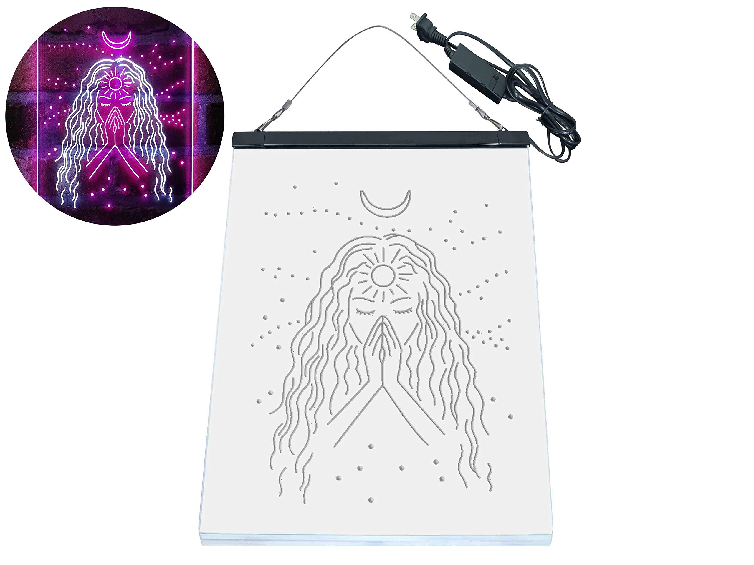 ADVPRO Psychic Girl Moon Star LED Neon Sign - 16x24 Inches White & Purple Glow, Bedroom Wall Decor, Dorm Room Aesthetic Lighting for Teen Girls Room, Gaming Setup & TikTok Background