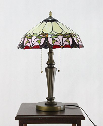 FixtureDisplays® Tiffany Style Elegant 2-Light Desktop Lamp - 16-Inch Stained Glass Shade (15719) - Perfect for Home Office, Bedroom Nightstand & Reading Nook Decor