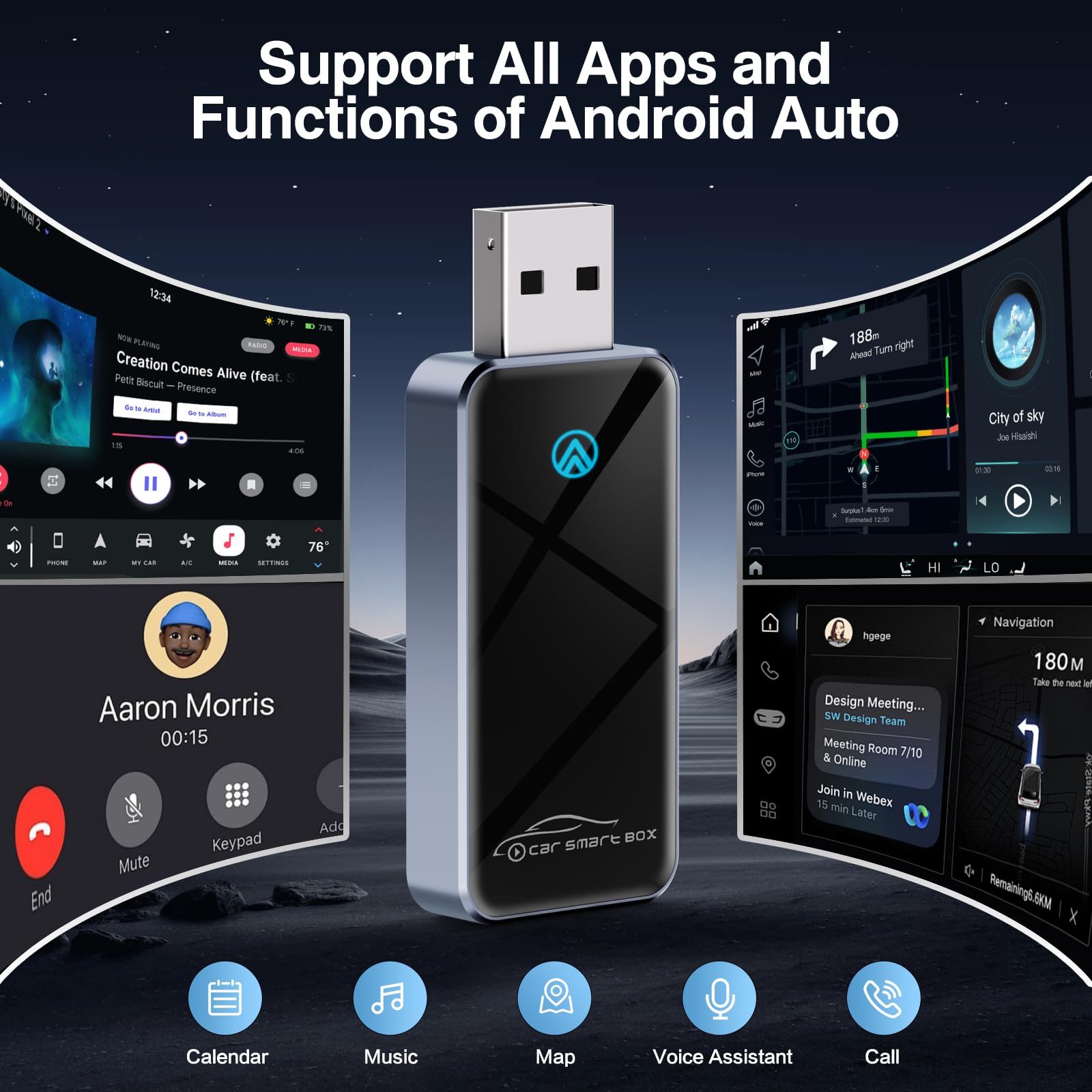 Wireless Android Auto Adapter for Car 2024 - Plug & Play Android Auto Dongle, Converts Wired to Wireless Android Auto for Android 11+ & Vehicles 2017+ (Black) | Seamless Music, Maps & Calls While Driving