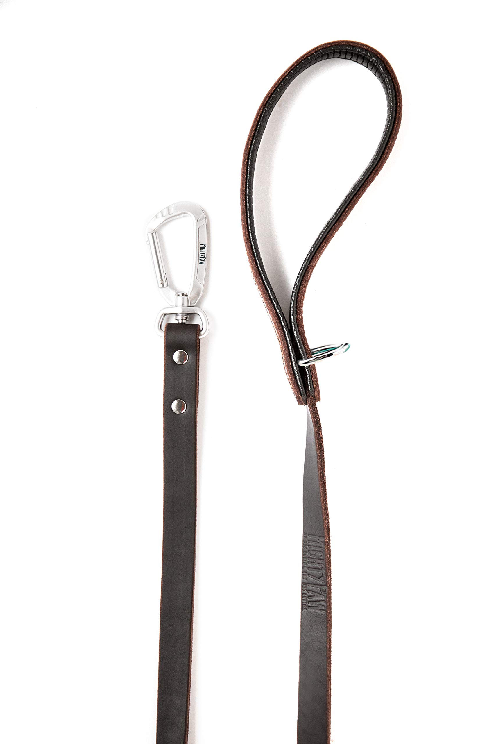 Premium Leather Dog Leash for Large Breeds - 6FT Heavy Duty Padded Handle Leash with D-Ring for Waste Bags & Secure Climbers Clip - Durable Brown Leather Dog Lead - Perfect for Walking, Training & Outdoor Adventures with Your Big Dog