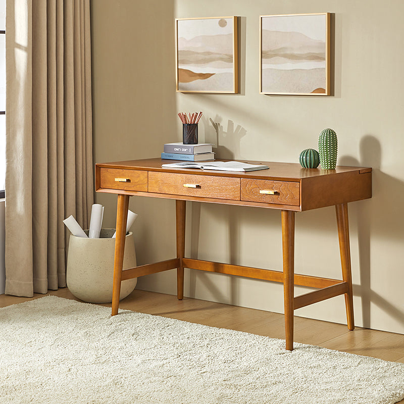 Trevor Mid Century Modern Computer Office Desk with USB Ports - Stylish Home Office Desk for Work & Study, Perfect for Small Spaces & Modern Interiors