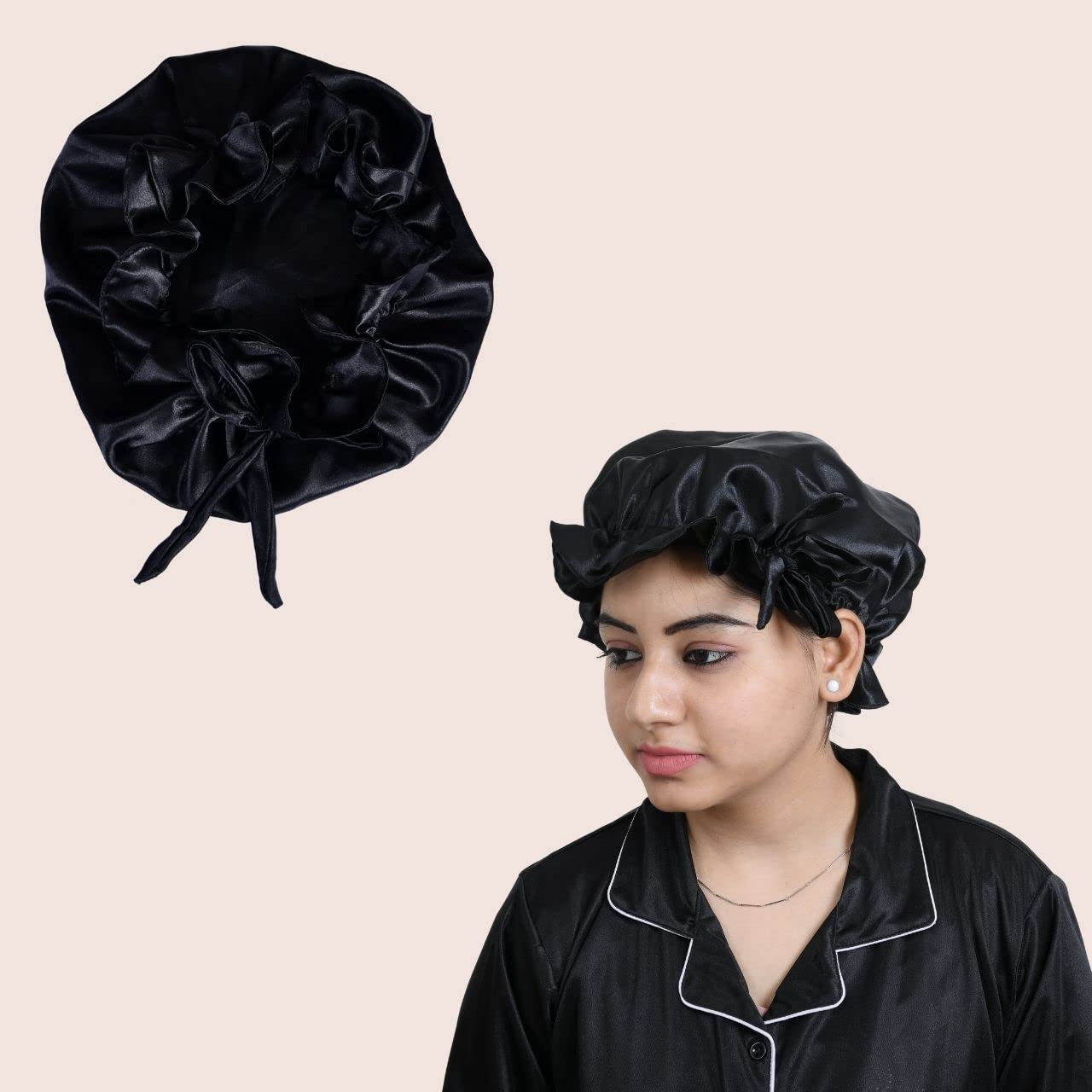 Premium Satin Silk Hair Bonnet for Women & Girls - Double Layered Sleeping Cap for Curly, Natural & Protective Hairstyles - Pack of 1 | Nighttime Hair Care & Travel Essential