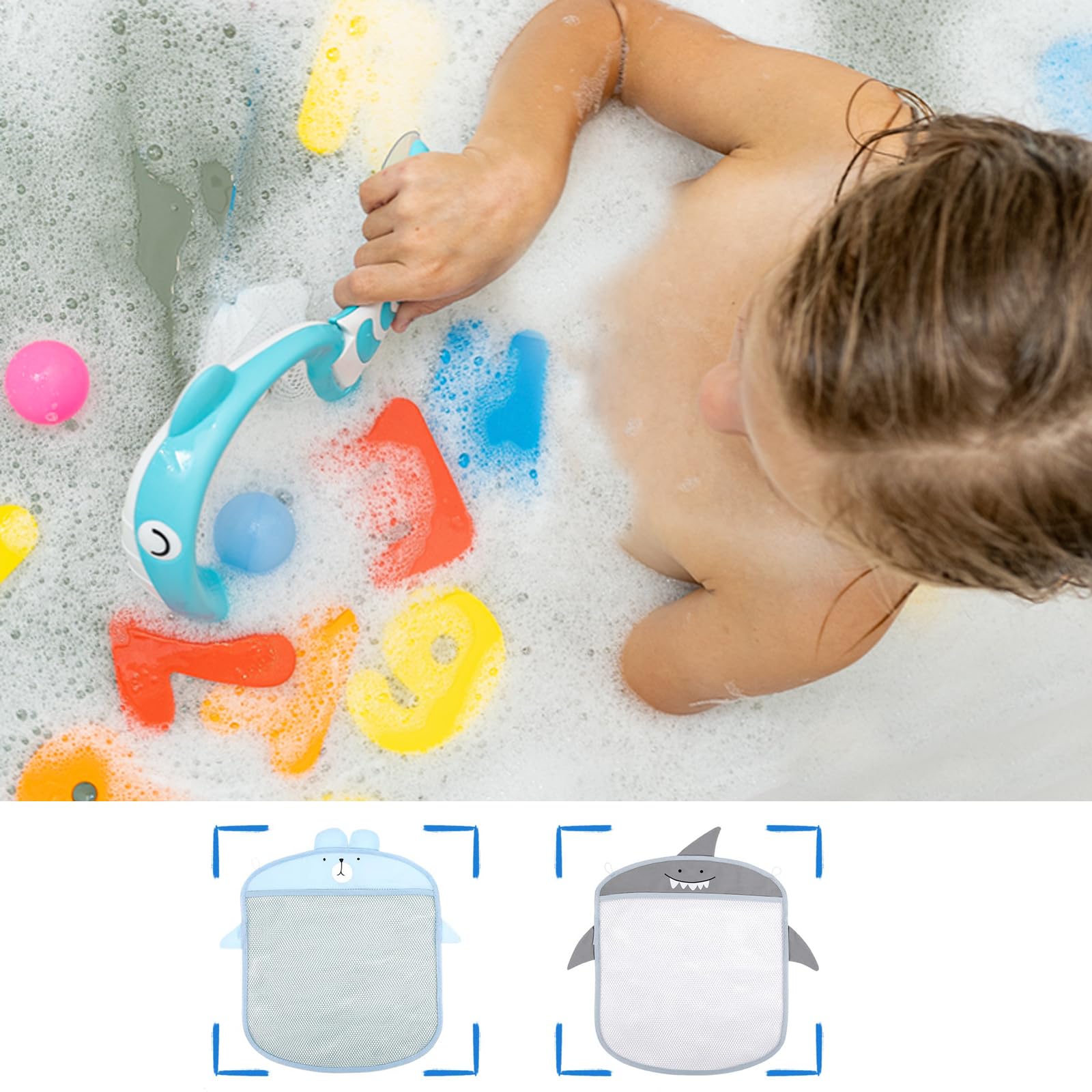 2-Pack Bath Toy Storage Net with 4 Adhesive Hooks - Organize Bathtub Toys & Keep Bathroom Clutter-Free - Perfect for Kids' Bath Time & Shower Organization
