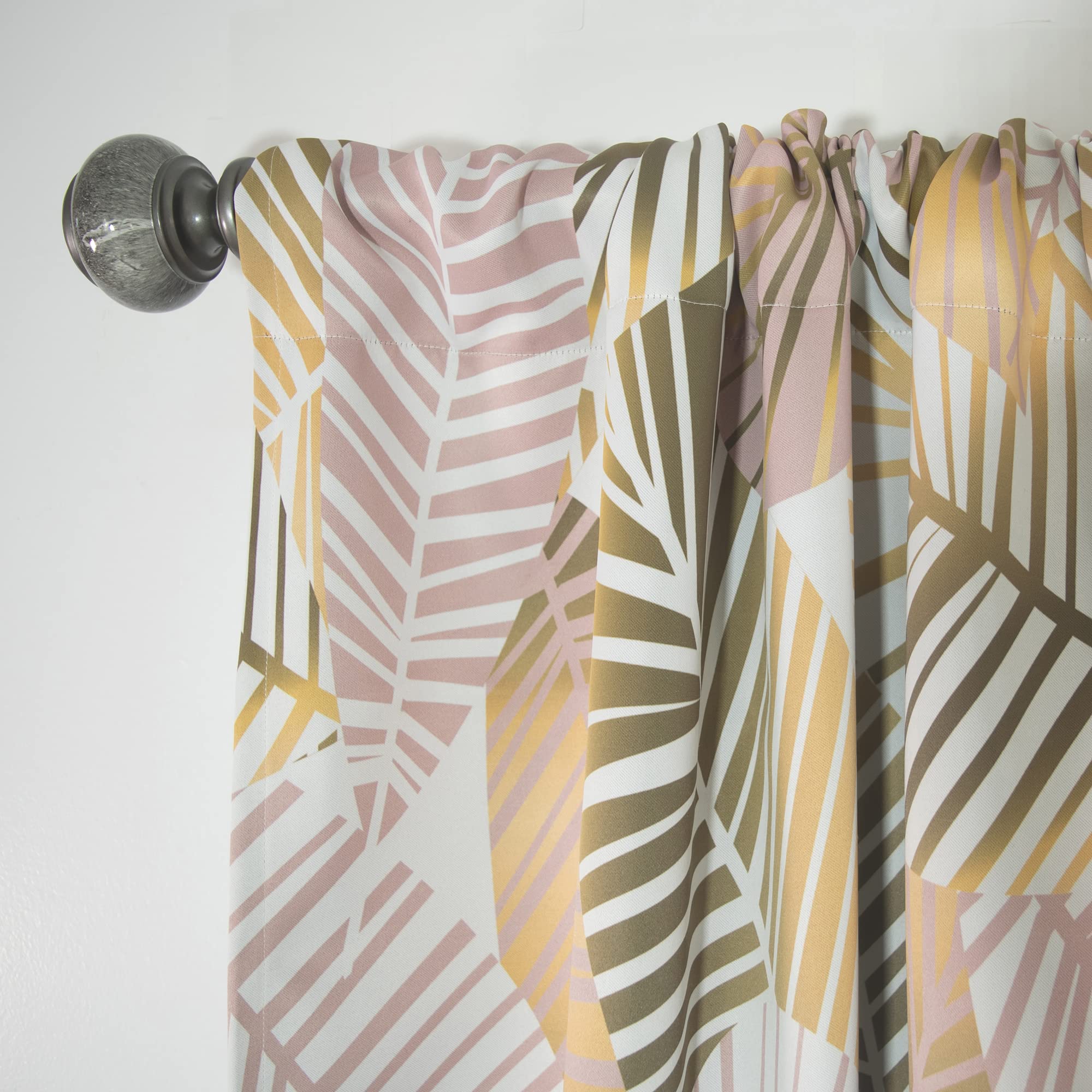 DesignQ Golden Palm Leaves II Thermal Insulated Curtains - 52x95 Inch Single Panel for Bedroom & Living Room - Elegant Home Decor for Sun Protection & Privacy