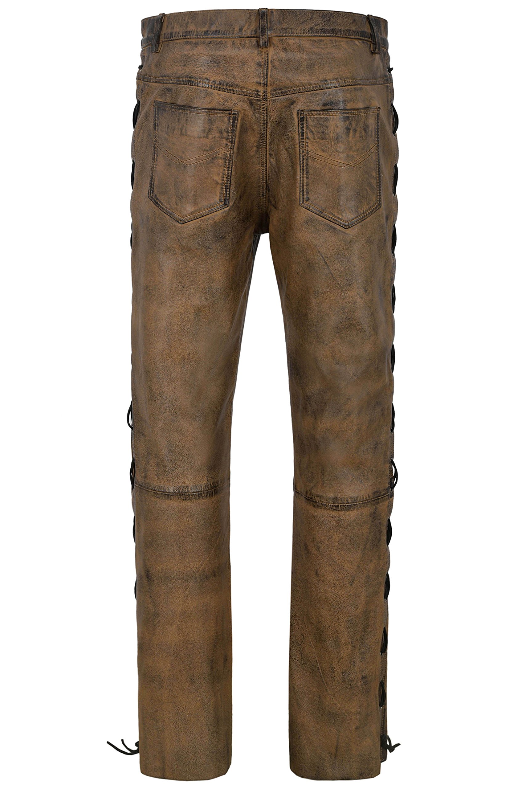 Men's Biker Leather Pants - 100% Genuine Lambskin Motorcycle Trousers in Dirty Brown with Lace-Up Design | Perfect for Riding, Motorcycle Enthusiasts & Fashion Streetwear