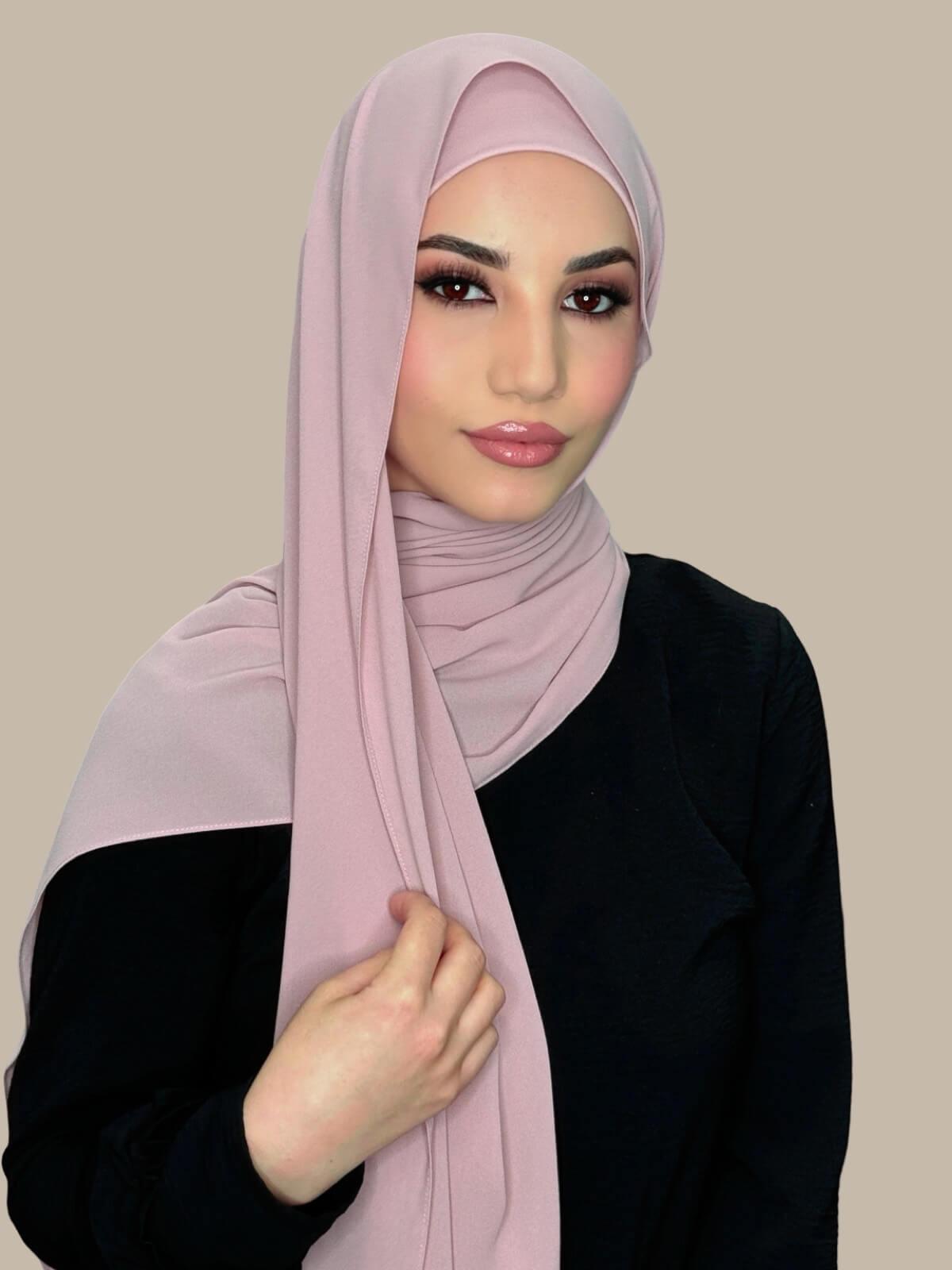 Elegant Blush Rose Chiffon Hijab Set - Soft & Breathable Muslim Scarf for Women - Perfect for Daily Wear, Prayer, and Special Occasions