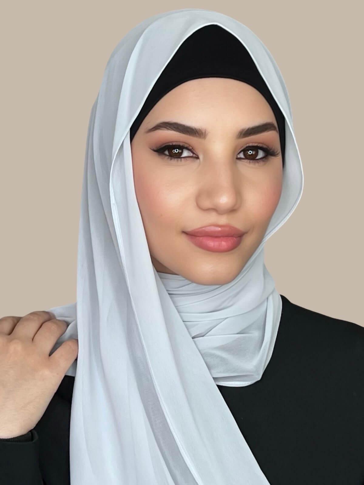 Luxury Chiffon Hijab Scarf - Soft Cloud Grey Muslim Headscarf for Women - Perfect for Daily Wear, Prayer, and Special Occasions