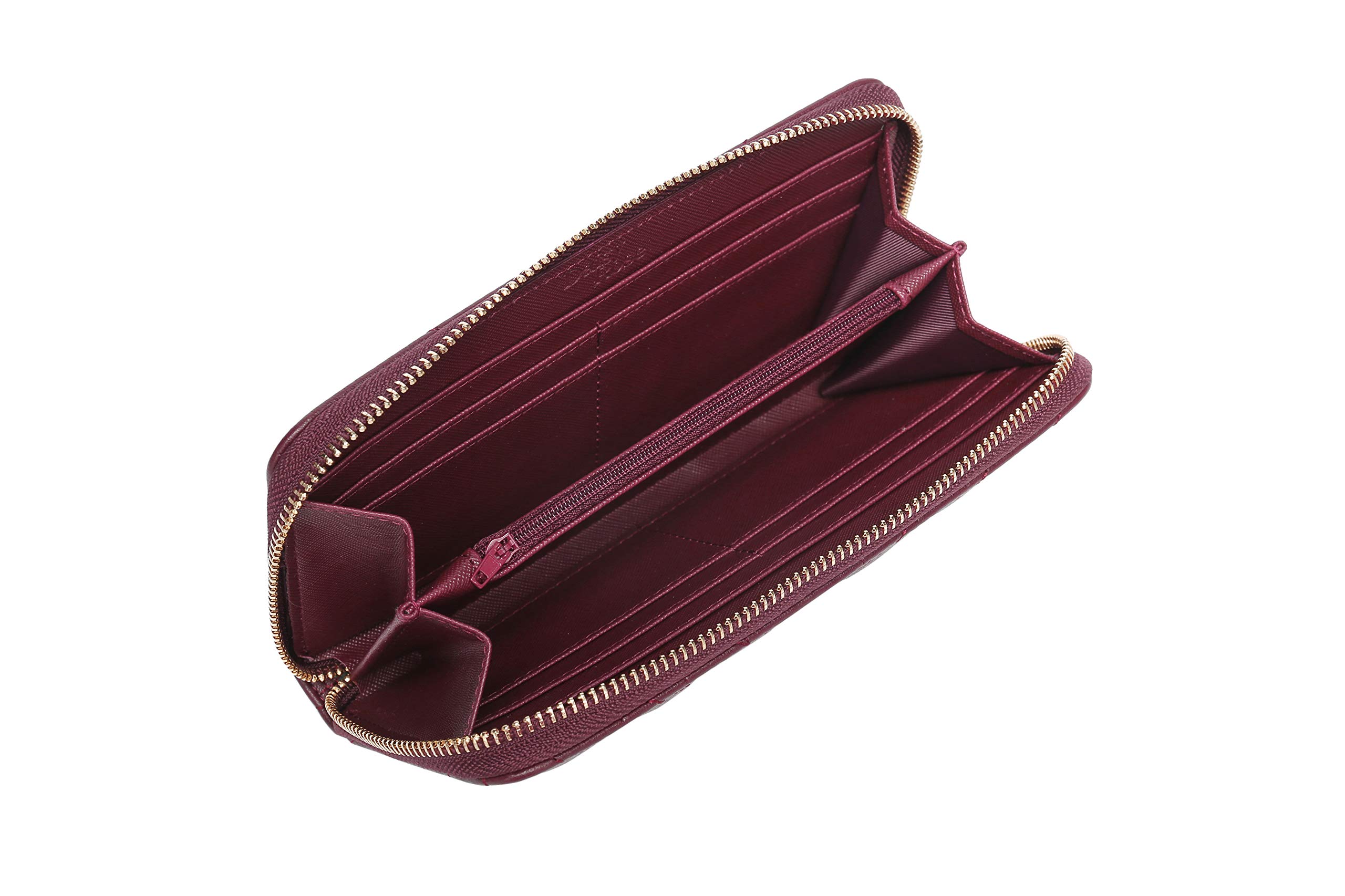 RFID Blocking Vegan Leather Zip-Around Wallet & Phone Clutch for Women - Burgundy PU Purse | Perfect for Travel, Shopping & Everyday Use