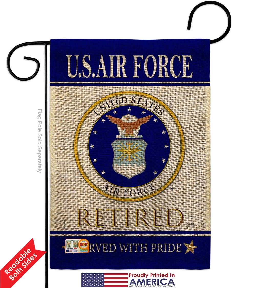 US Air Force Retired Burlap Garden Flags - Double-Sided 13x18.5 Inch Military Yard Banner for Armed Forces USAF Veterans - Perfect for Patriotic Home Decor, Front Yard Display & Supporting Our Troops