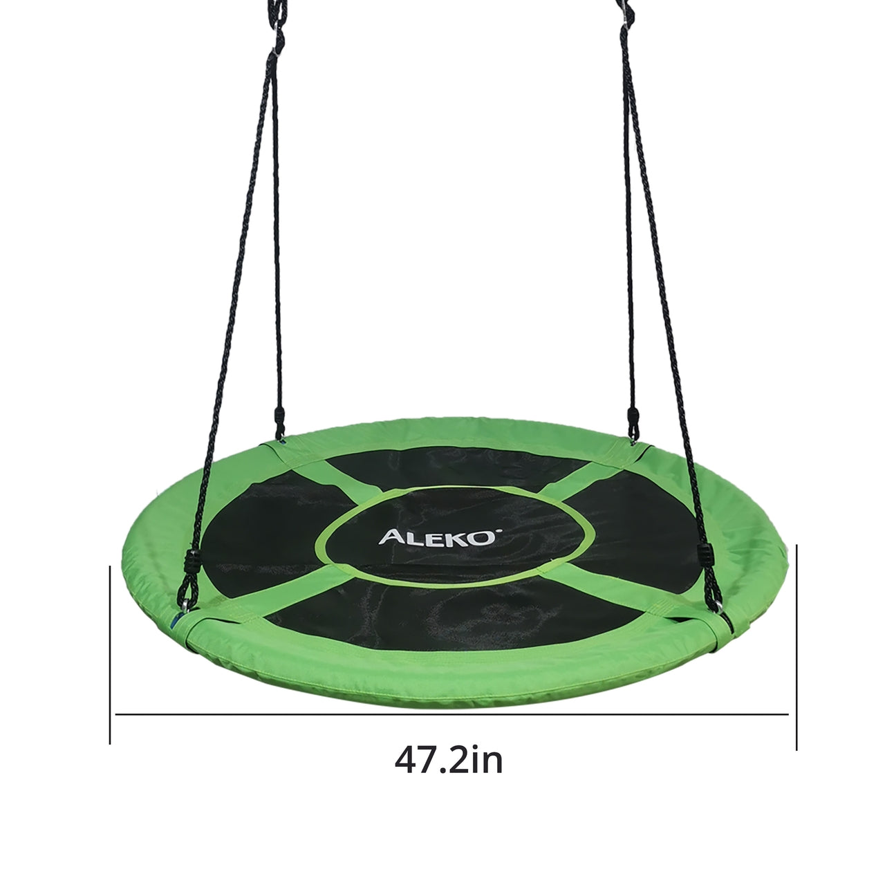 Aleko 47-Inch Green Outdoor Saucer Platform Swing with Adjustable Hanging Ropes - Durable Patio Furniture for Backyard, Garden, and Poolside Relaxation