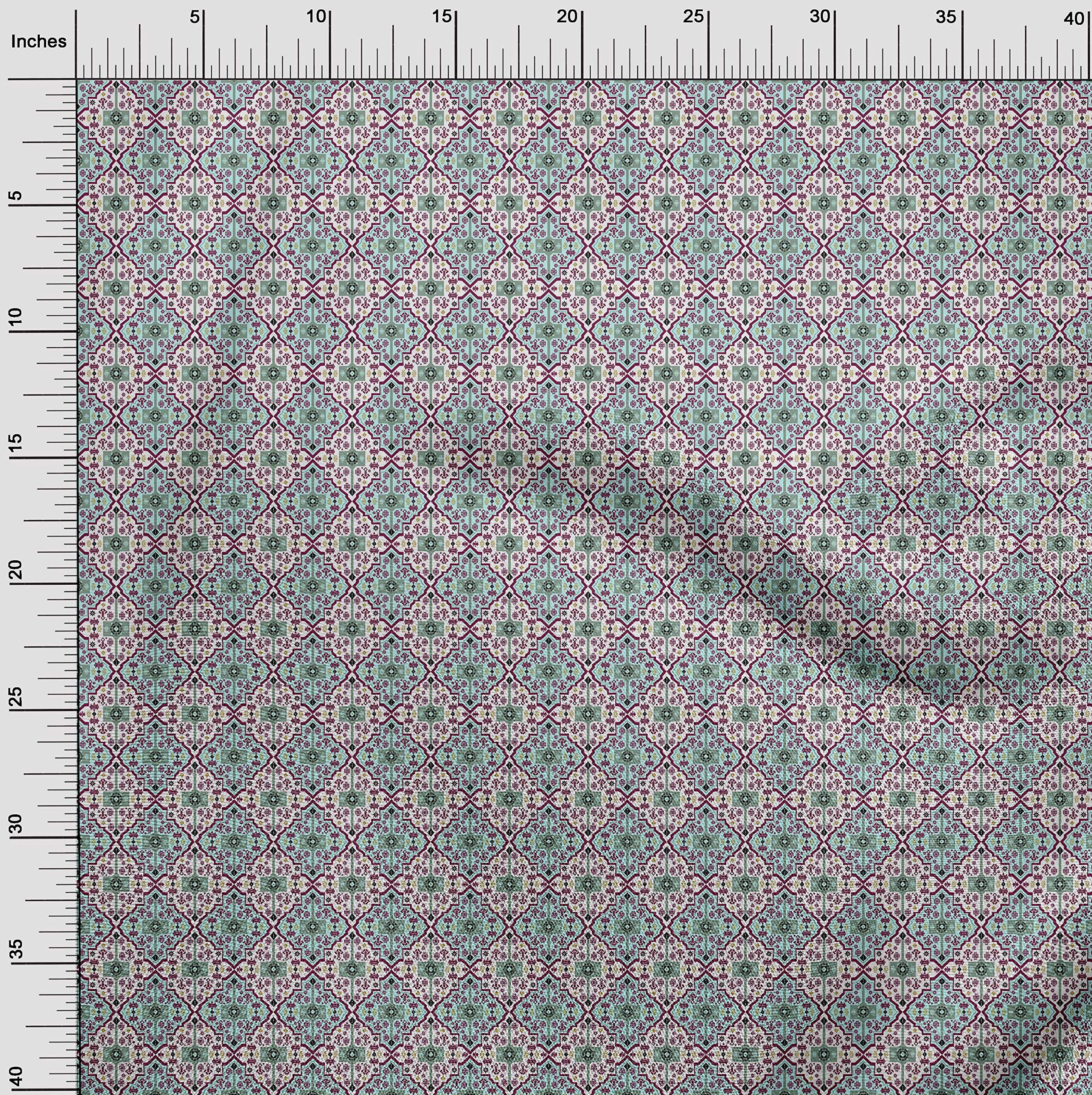 oneOone Polyester Spandex Pink Kilim Print Fabric - 56 Inch Wide for DIY Clothing, Quilting & Home Decor | Soft Stretch Material for Dresses, Curtains & Craft Projects