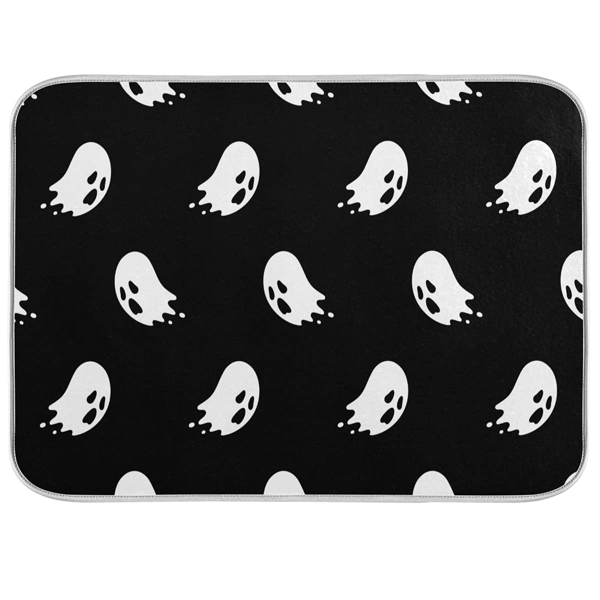 Spooky Ghost Dish Drying Mat - 16x18 Inch Absorbent Microfiber Kitchen Counter Mat for Halloween Decor | Perfect for Drying Dishes, Protecting Countertops & Seasonal Kitchen Decorations