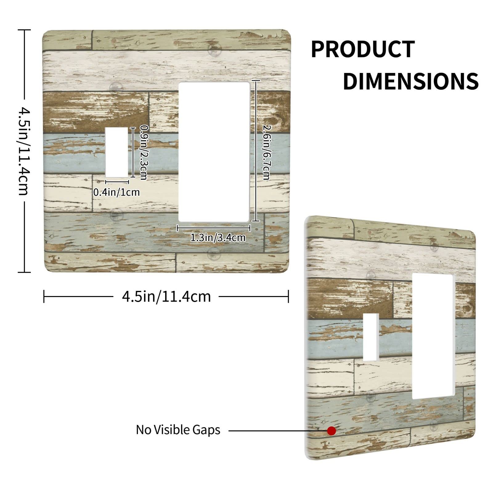 Farmhouse Style 2 Gang Wall Plate - 1 Toggle & 1 Rocker Switch Cover - Standard Size 4.5
