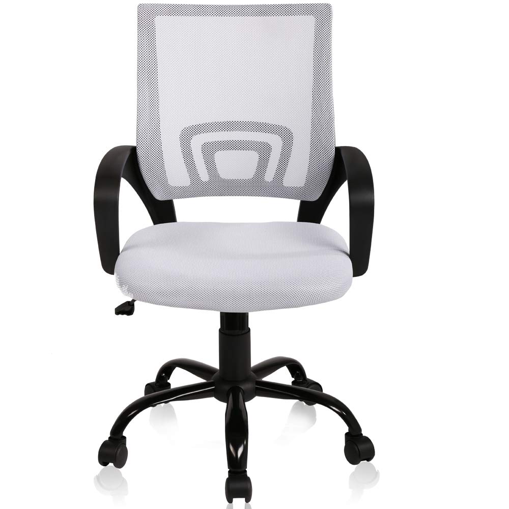 Ergonomic Office Chair with Lumbar Support - Adjustable Height Mesh Computer Desk Chair with Armrests - Modern Swivel Task Chair for Women & Men - White - Perfect for Home Office, Gaming & Workspaces