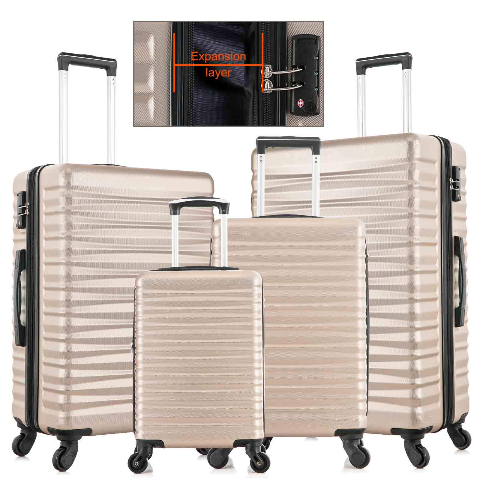 Apelila 4-Piece Expandable Hardshell ABS Luggage Set with TSA Lock & Spinner Wheels - Lightweight Travel Suitcases for Family Vacations, Business Trips & International Travel (4PC, Champagne Gold)