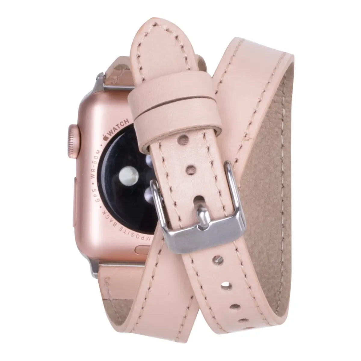Slim Nude Leather Double Tour Strap for Apple Watch - Stylish & Comfortable Replacement Band for Workouts, Office & Everyday Wear