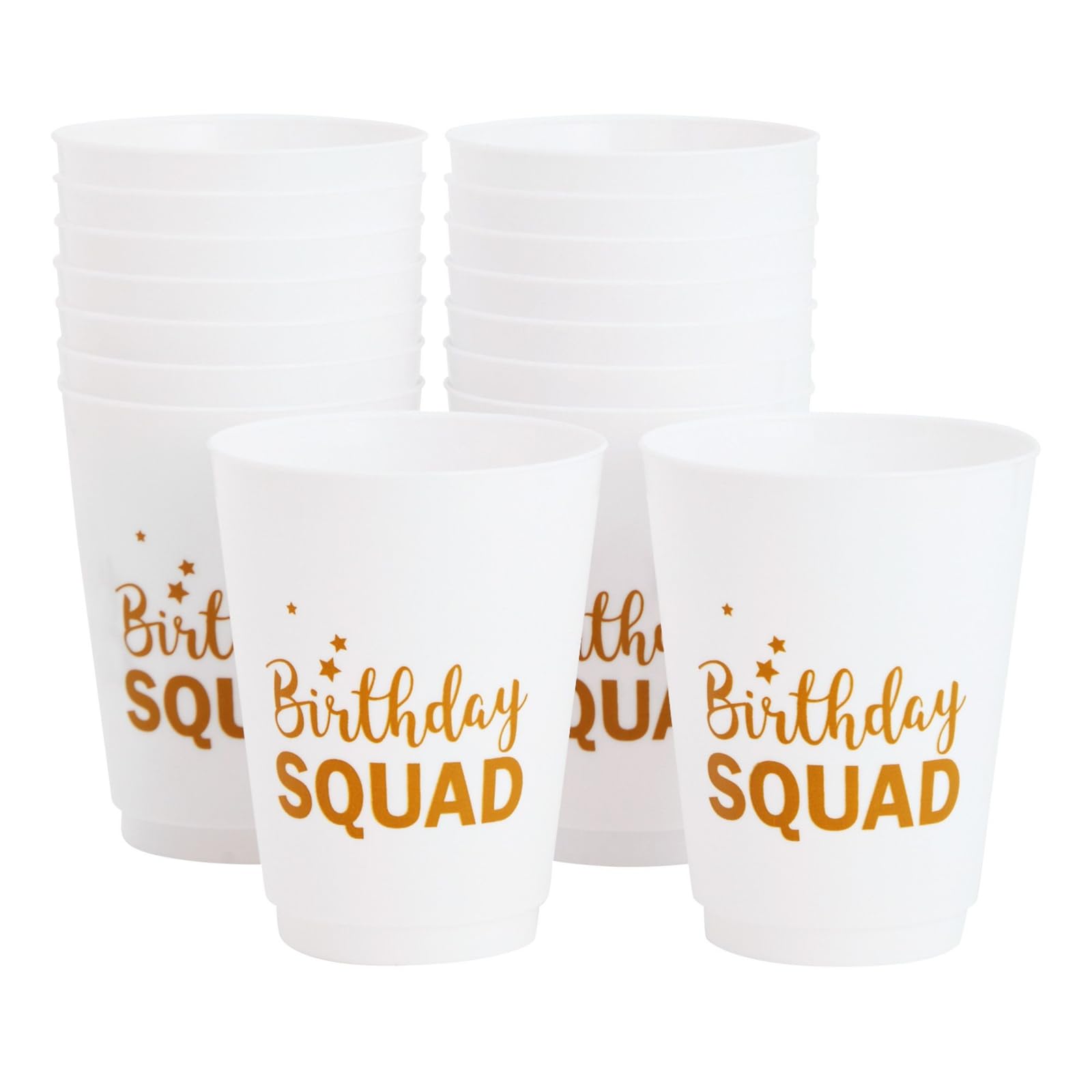 BLUE PANDA 16 Pack Reusable Happy Birthday Party Cups - 16oz Plastic Tumblers for Women & Adults (White) - Perfect for Birthday Celebrations, Bridal Showers & Girls Night Out
