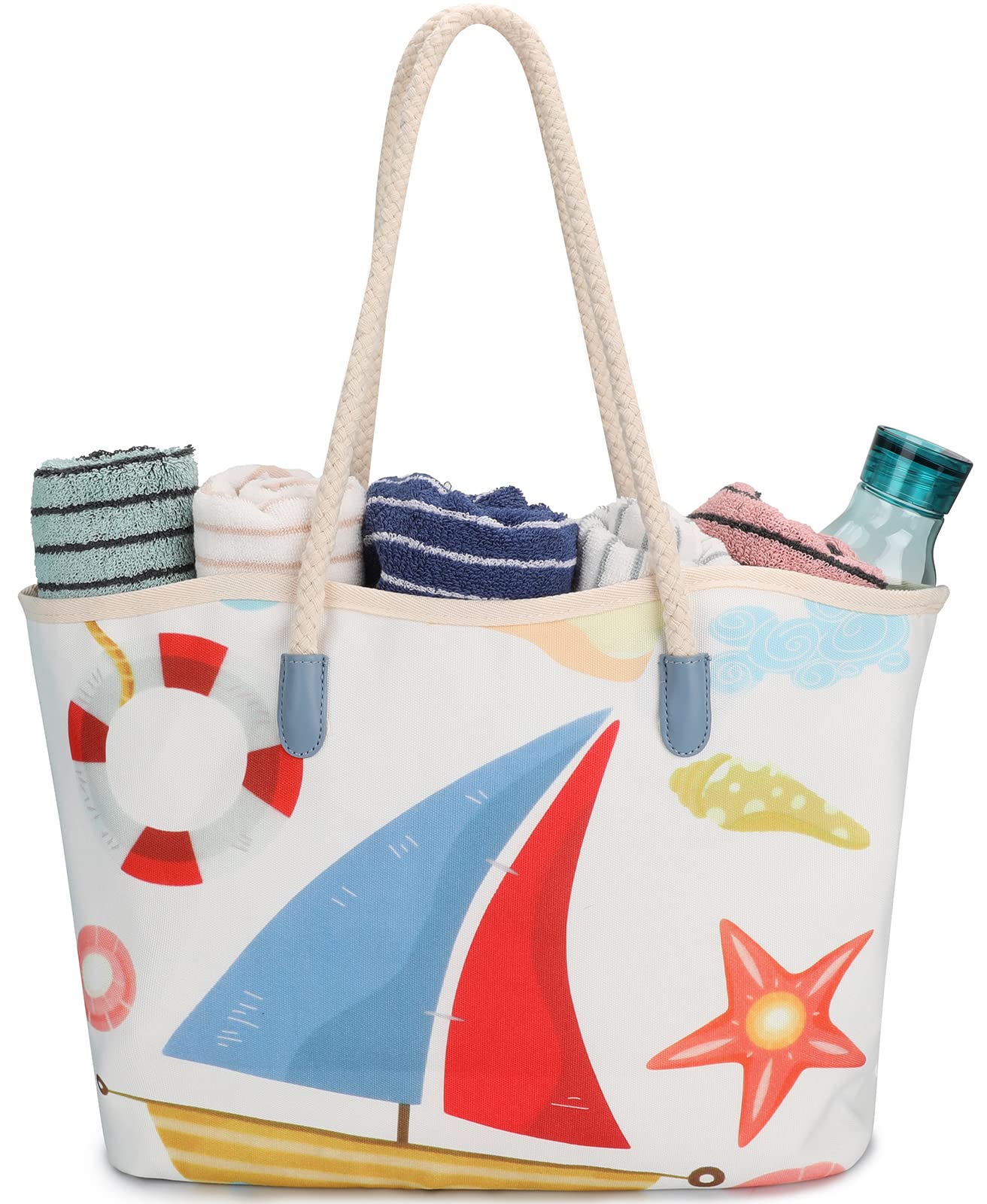 Stylish Lightweight Beach Tote Bag with Multiple Pockets - Perfect for Pool, Gym, Travel, Grocery Shopping & Picnic | Women's Versatile Carry-On Shoulder Bag for Weekender Trips