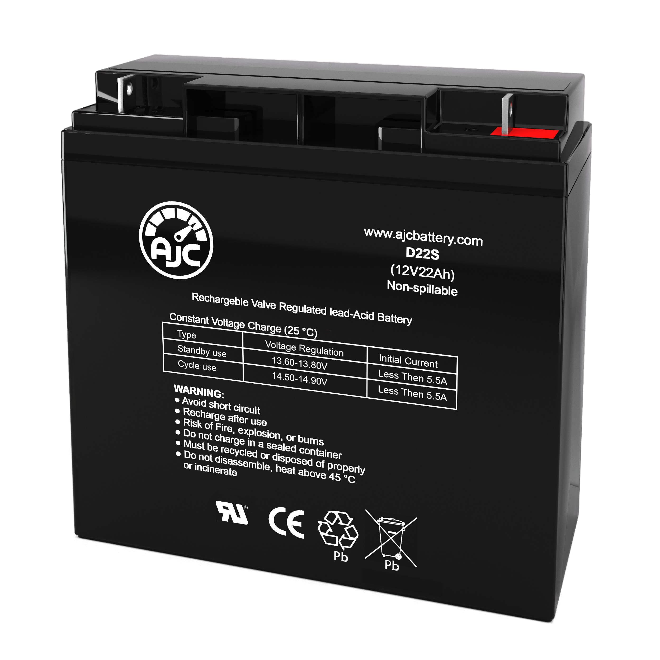 AJC 12V 22Ah Sealed Lead Acid Battery Replacement for Panasonic LC-RC1217P AP - Compatible with Security Systems, Emergency Lighting & Backup Power Supplies
