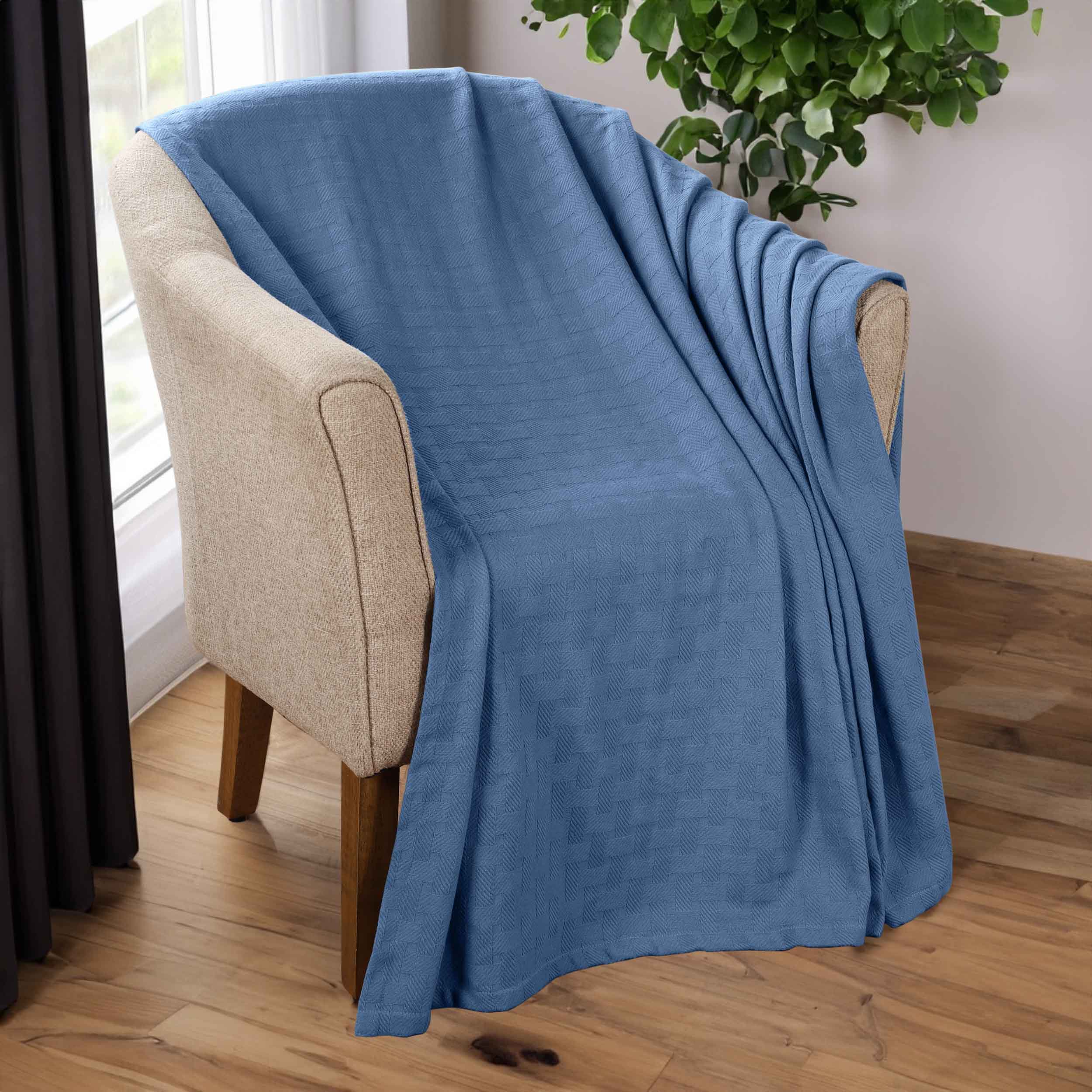 Soft Basketweave All-Season Cotton Bed Blanket & Sofa Throw - Lightweight Breathable Blanket for Bedroom, Living Room, Travel and Outdoor Use