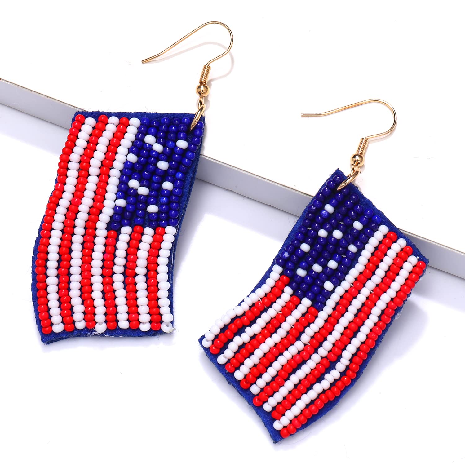 Patriotic American Flag Earrings for Women - Handmade Beaded Heart Star Dangle Drop Earrings - Perfect Independence Day & 4th of July Gifts - Great for Parties, Festivals, and National Celebrations