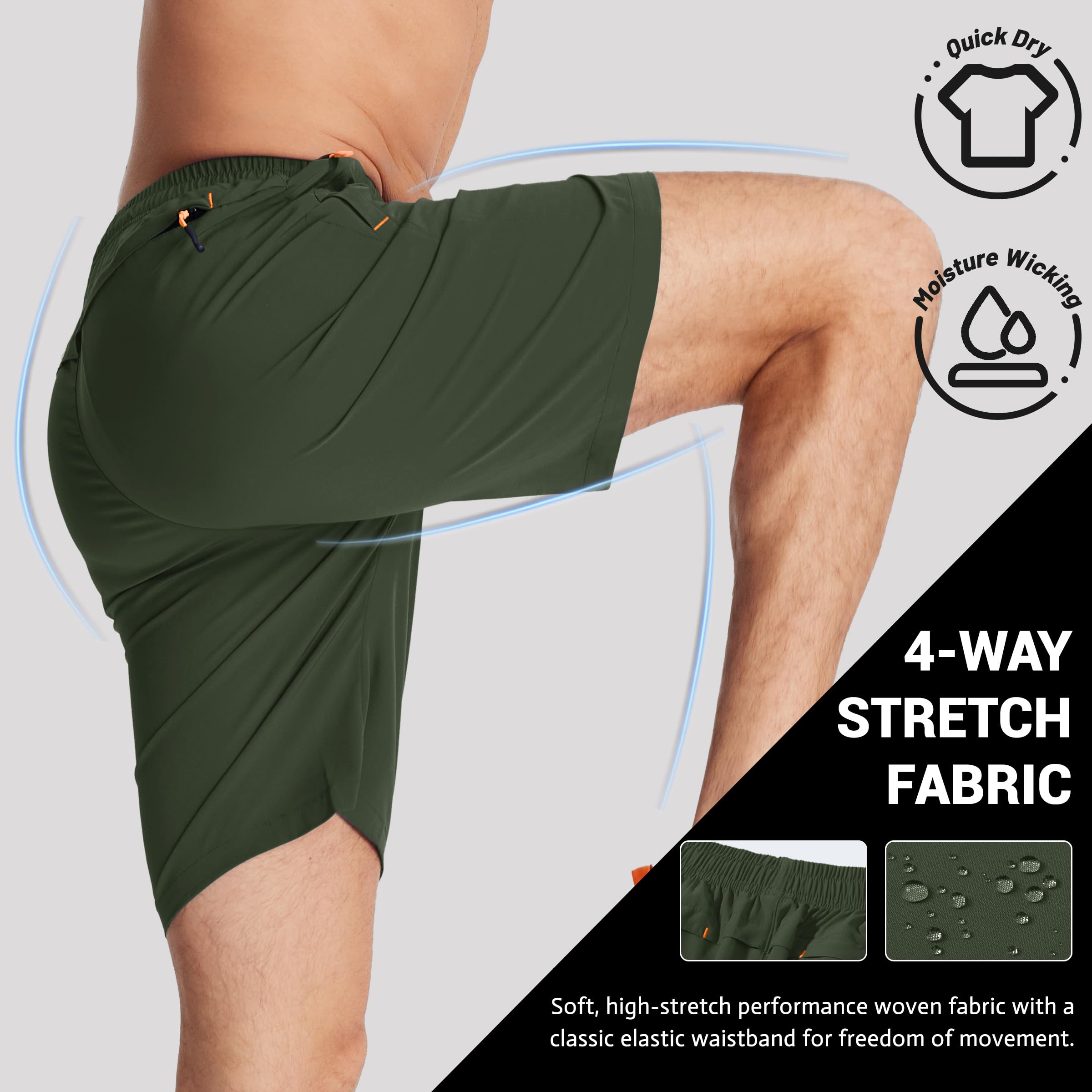 TACVASEN Men's 9-Inch Quick Dry Running Shorts - Lightweight Athletic Gym Shorts with 3 Zipper Pockets for Workout & Summer Activities | Perfect for Jogging, Training, and Outdoor Sports