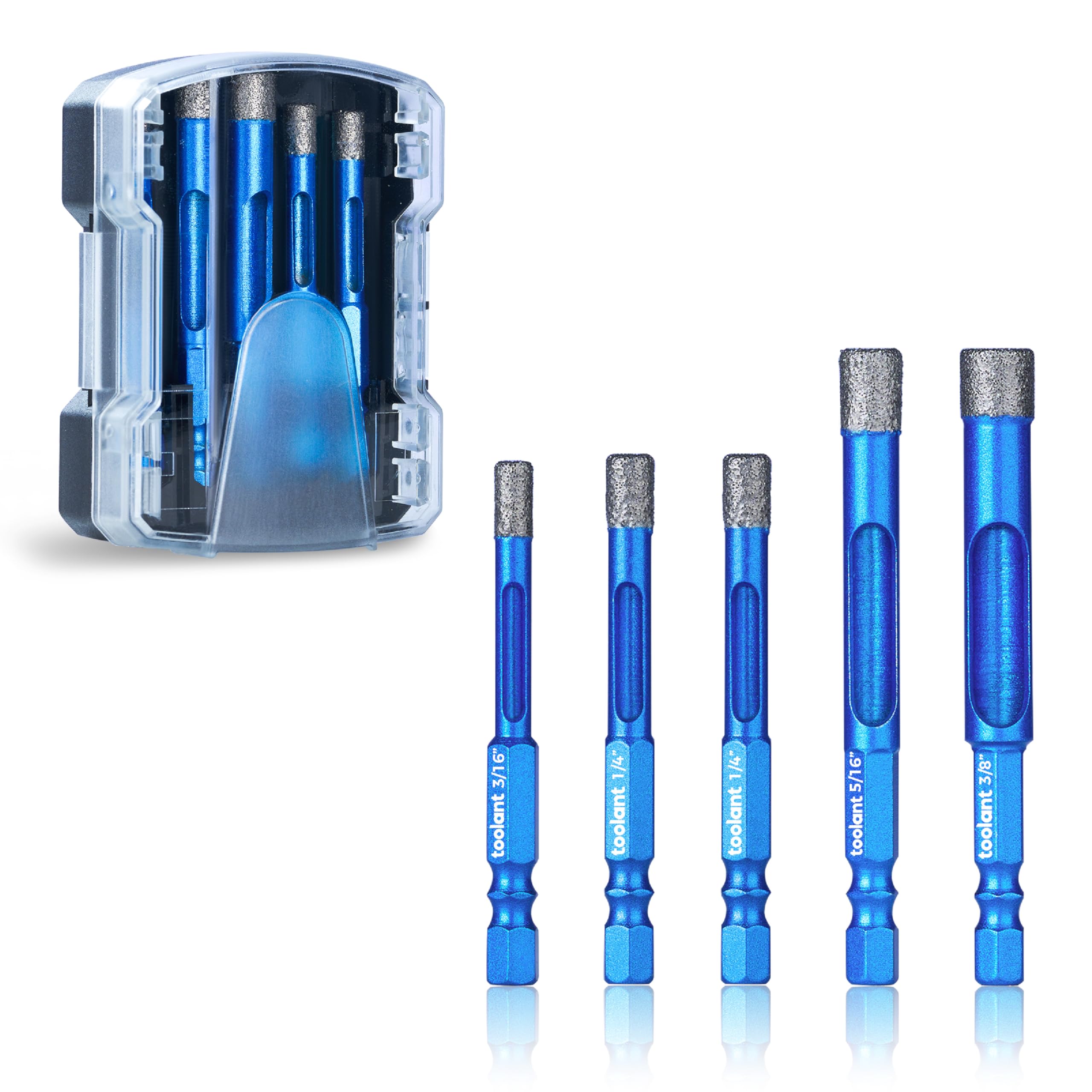 Toolant 5PCS Diamond Drill Bit Set for Glass, Porcelain, Ceramic & Tile - 1/4