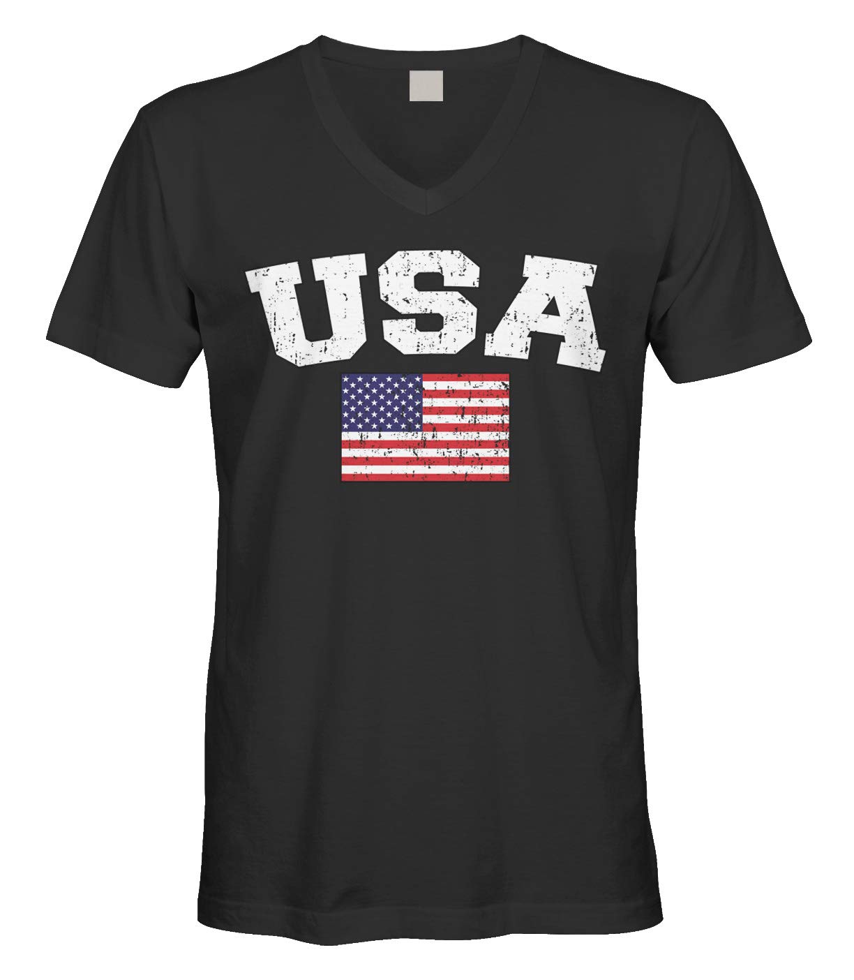 Cybertela Men's Faded Distressed USA American Flag V-Neck T-Shirt | Patriotic Vintage Style Cotton Tee for Casual Wear & 4th of July Celebrations